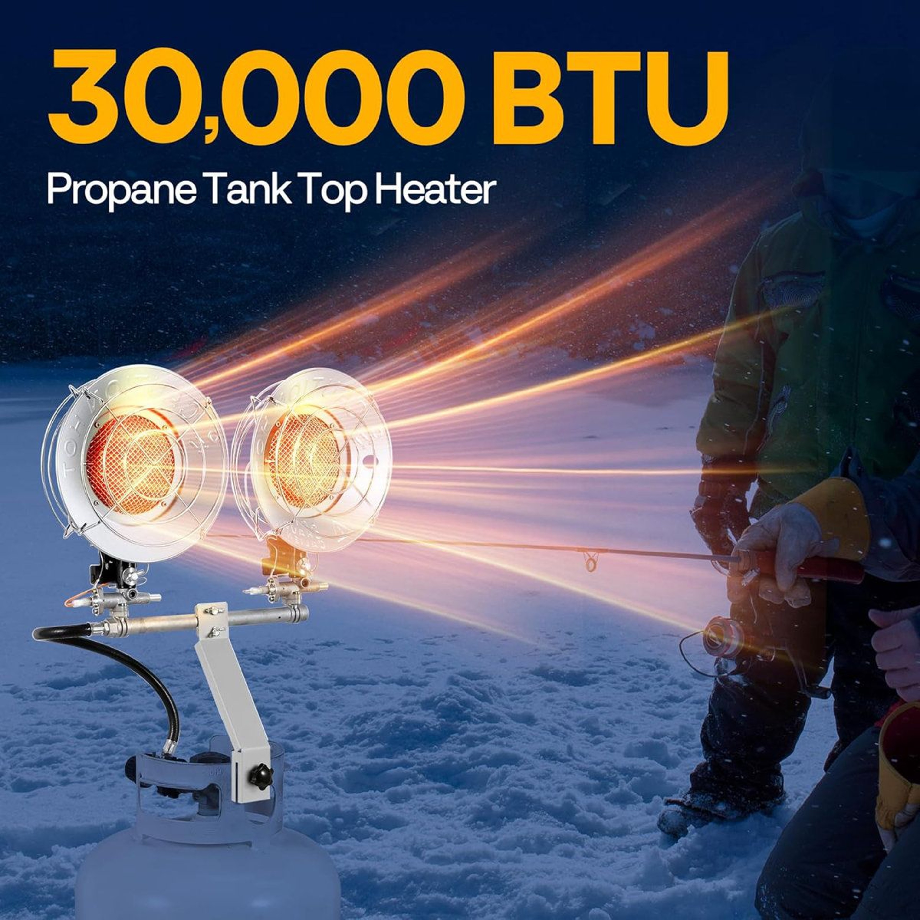 30000 BTU Double Head Propane Tank Top Heater With Adjustable Heat Settings 5