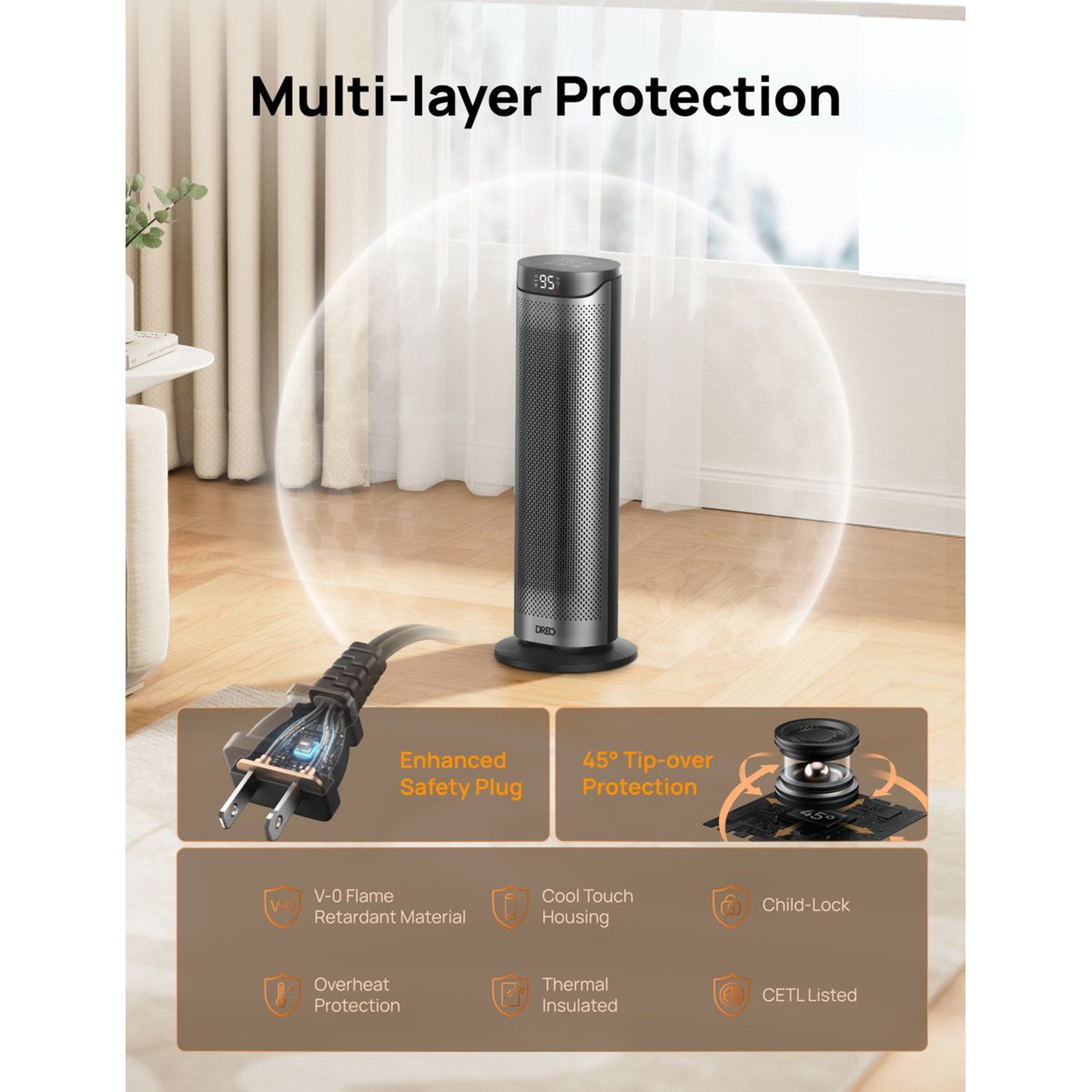 1500W Portable Electric Space Heater With Remote And Adjustable Thermostat 1