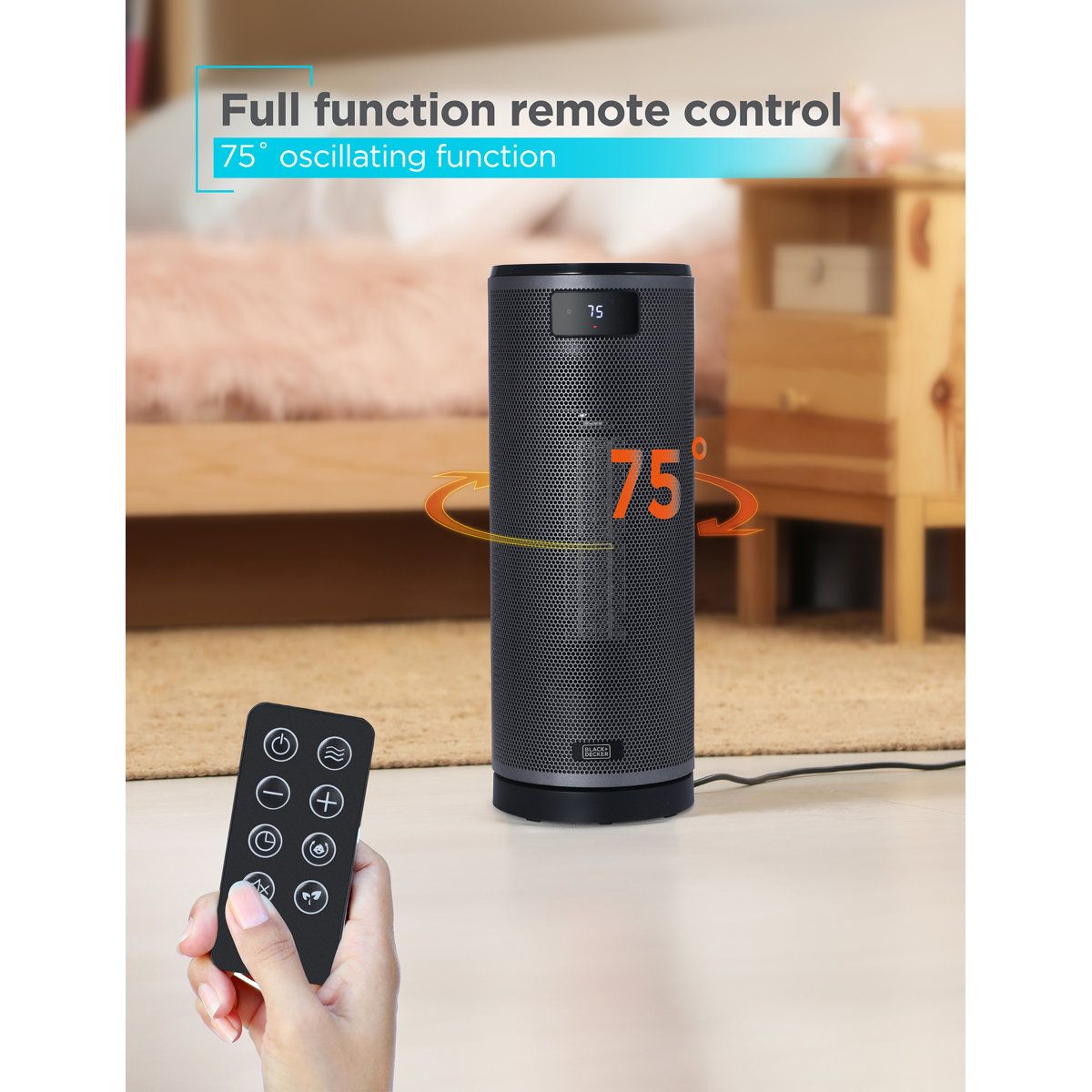 1500W Ceramic Oscillating Tower Space Heater With Remote Control And Digital Display 5