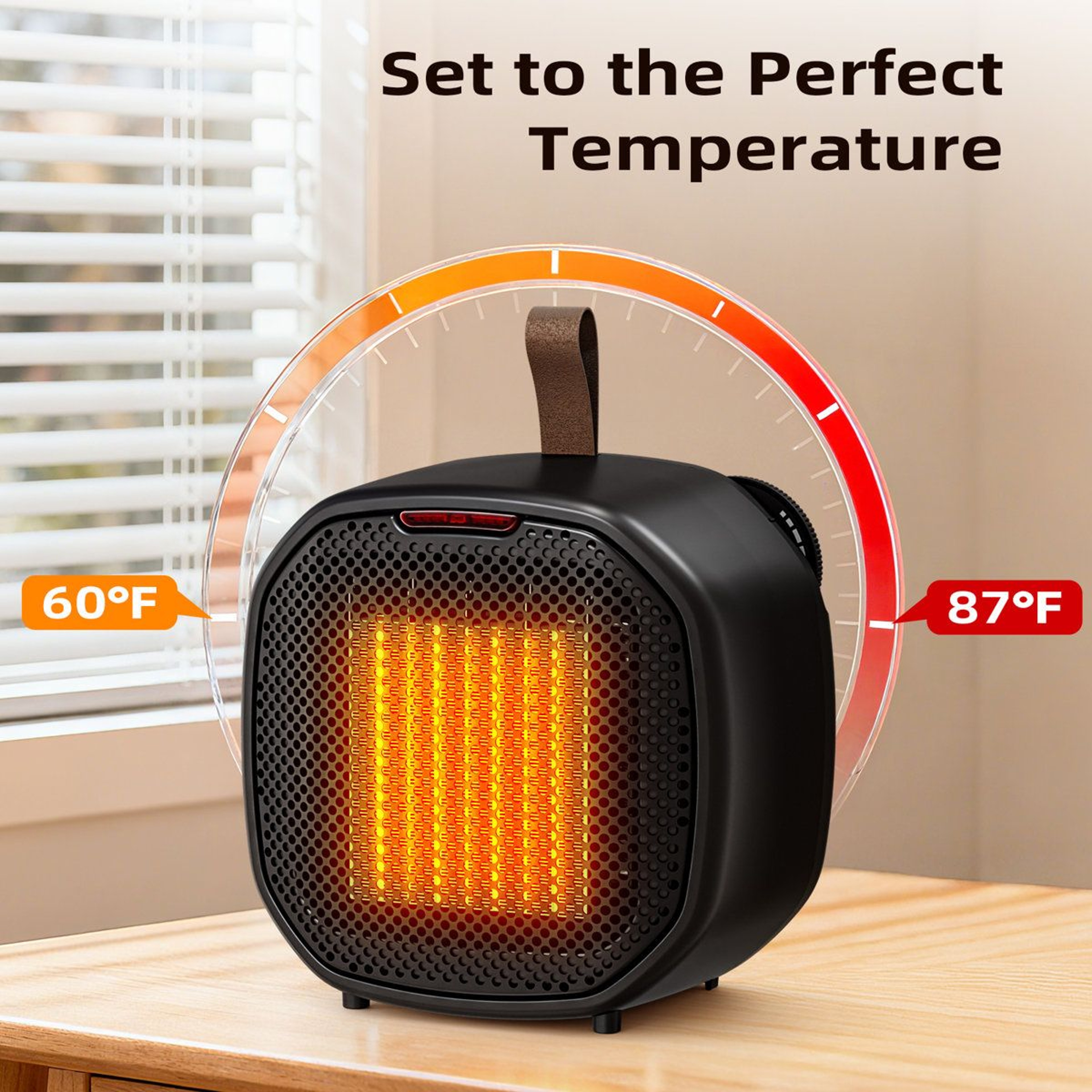 1200W Portable Ceramic Space Heater With Adjustable Thermostat And TipOver Protection 5