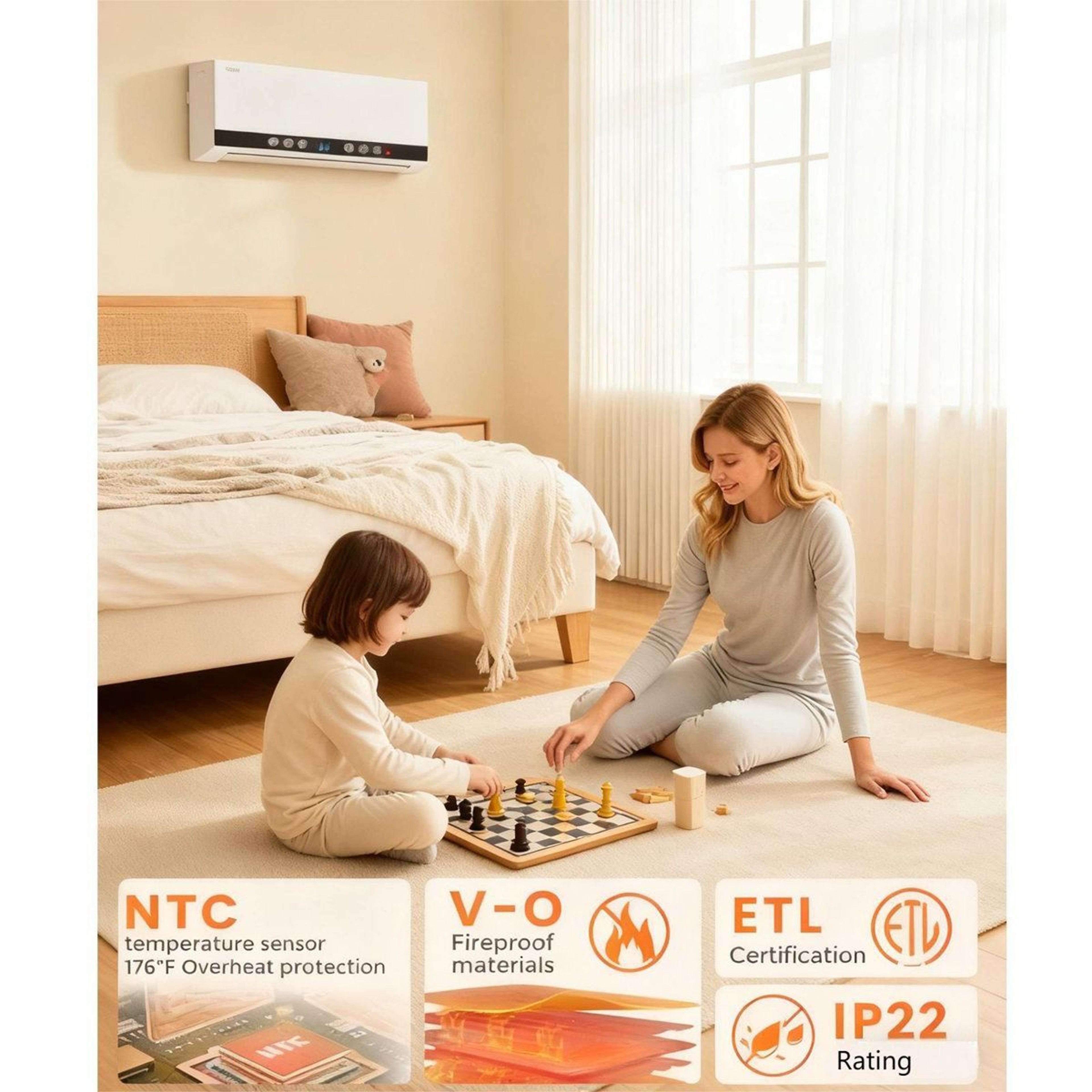 Electric Wall Heater With LED Touchscreen Remote Control And Programmable Timer 3