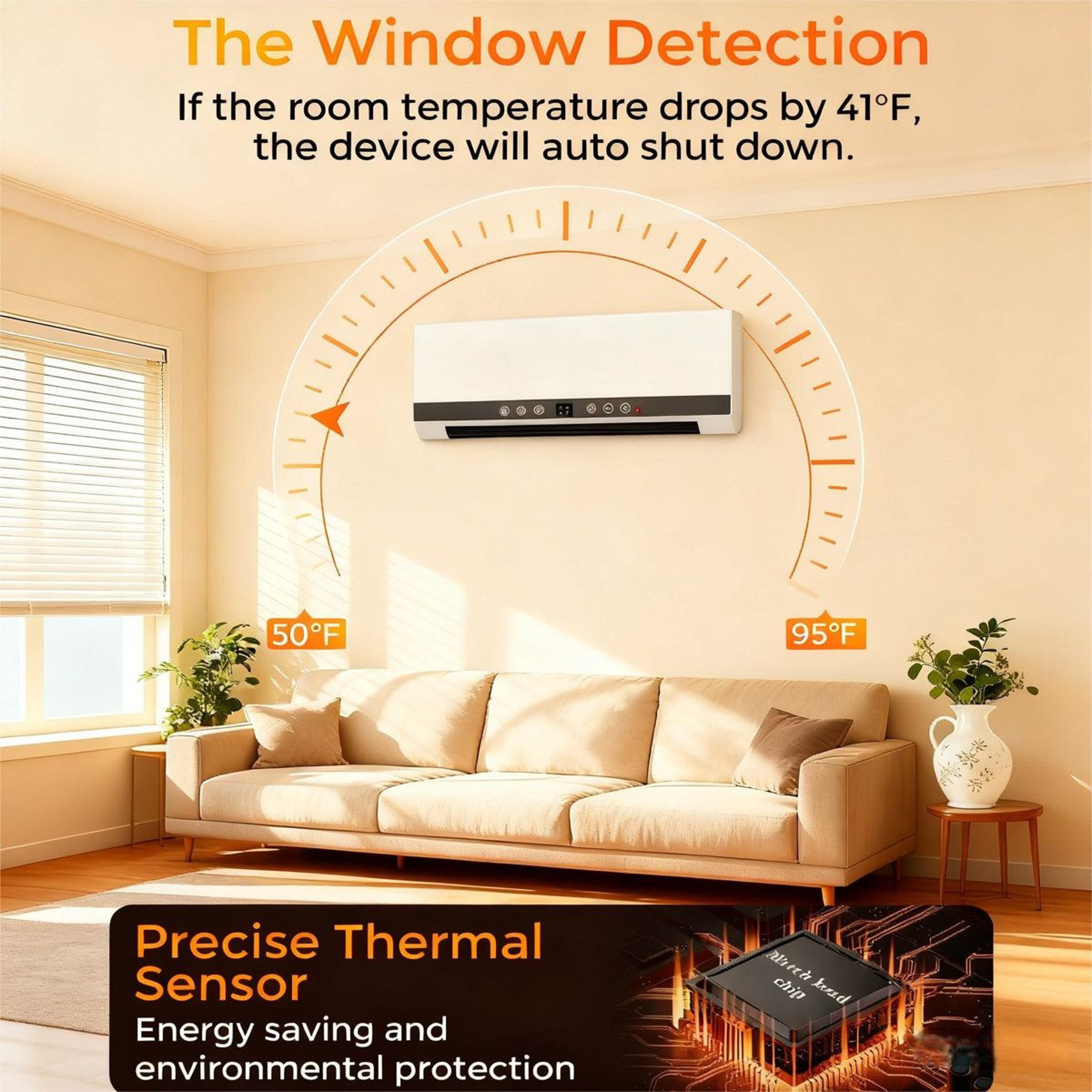 Electric Wall Heater With LED Touchscreen Remote Control And Programmable Timer 2
