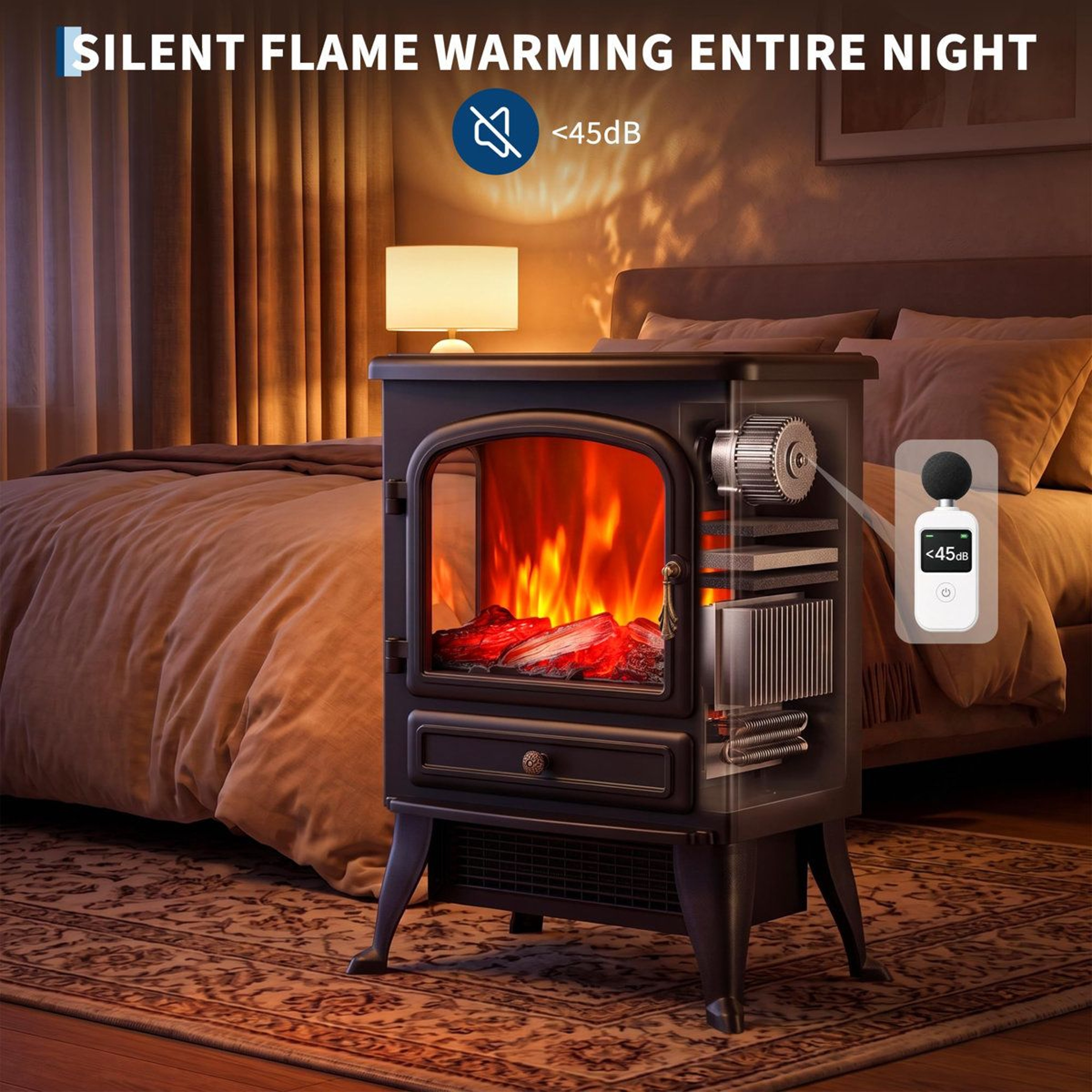 3Sided Electric Fireplace Heater With 180 Flame View And Adjustable Thermostat 3