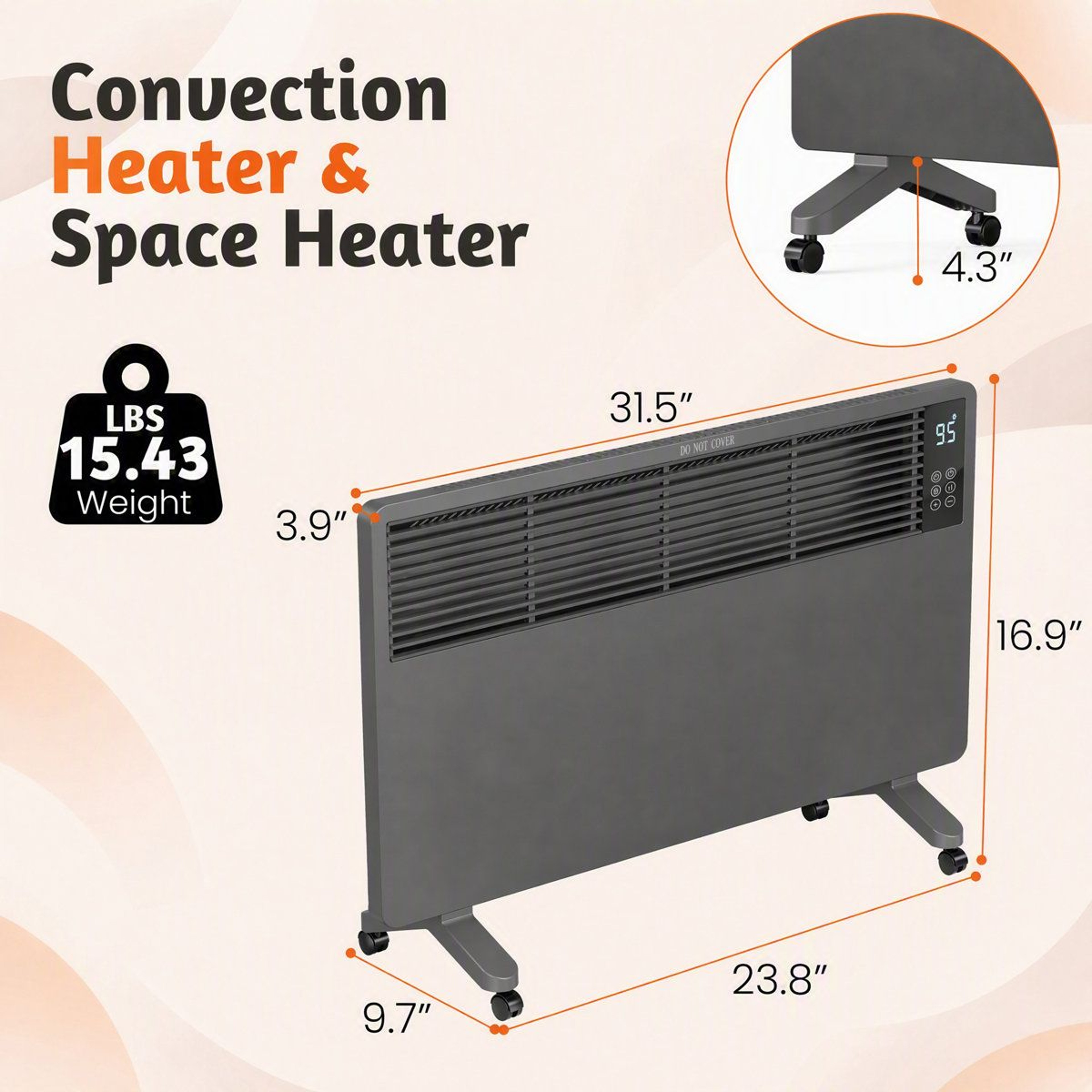 1500W Electric Convection Space Heater With Remote Control And Adjustable Thermostat 8