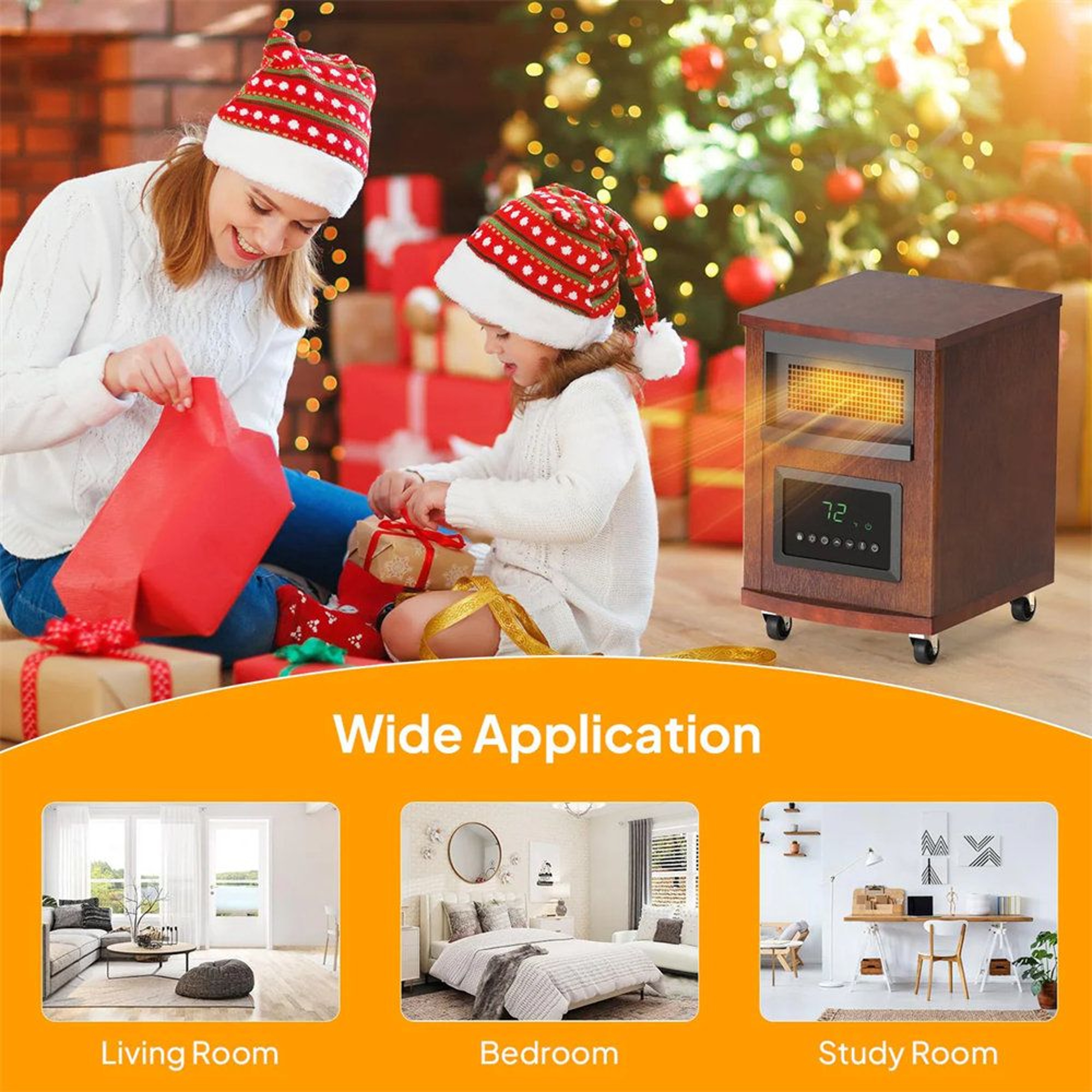 1500W Infrared Quartz Space Heater With Remote Control And Wheels  Brown 2