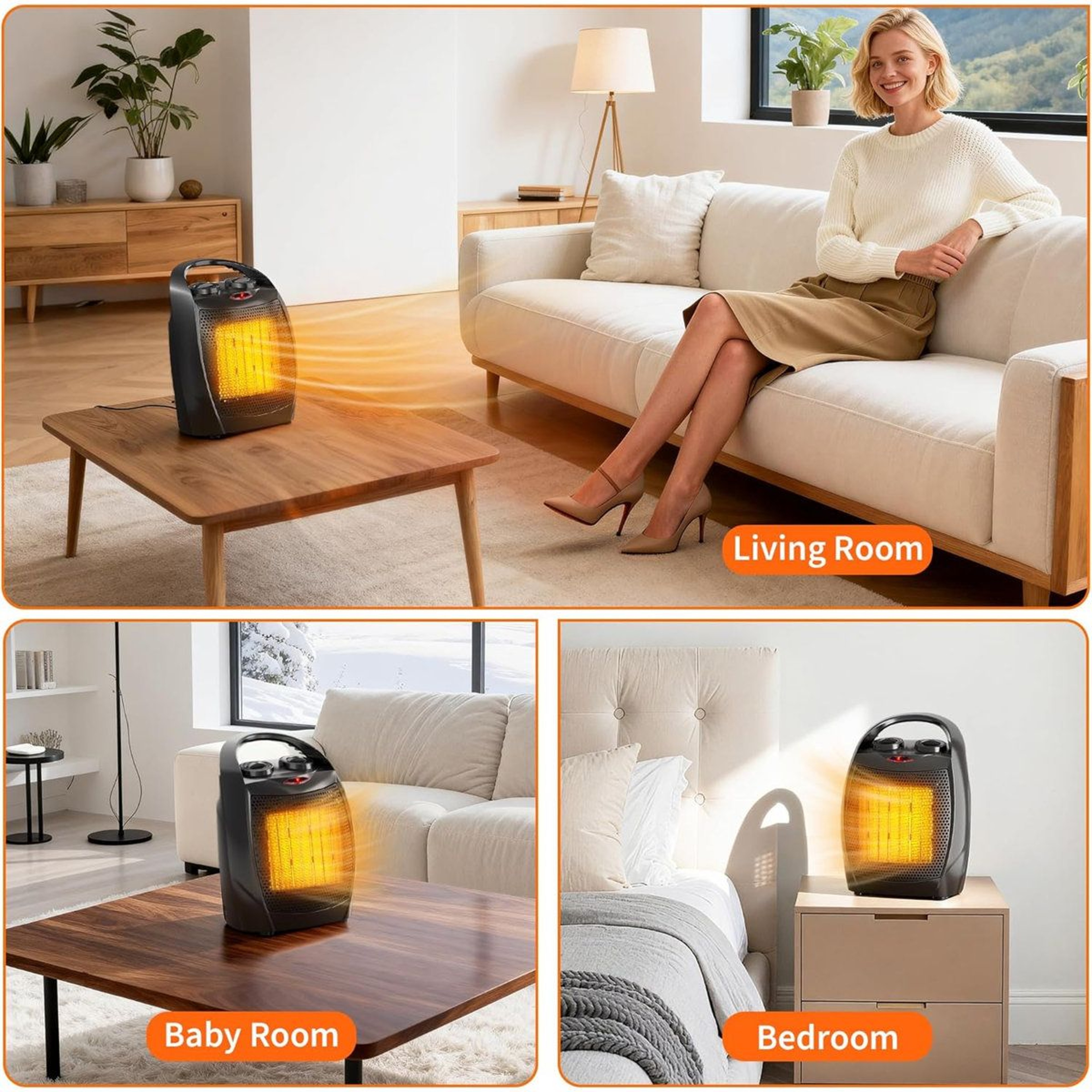 Portable Ceramic Space Heater With Thermostat 1500W750W And Fan Mode 4