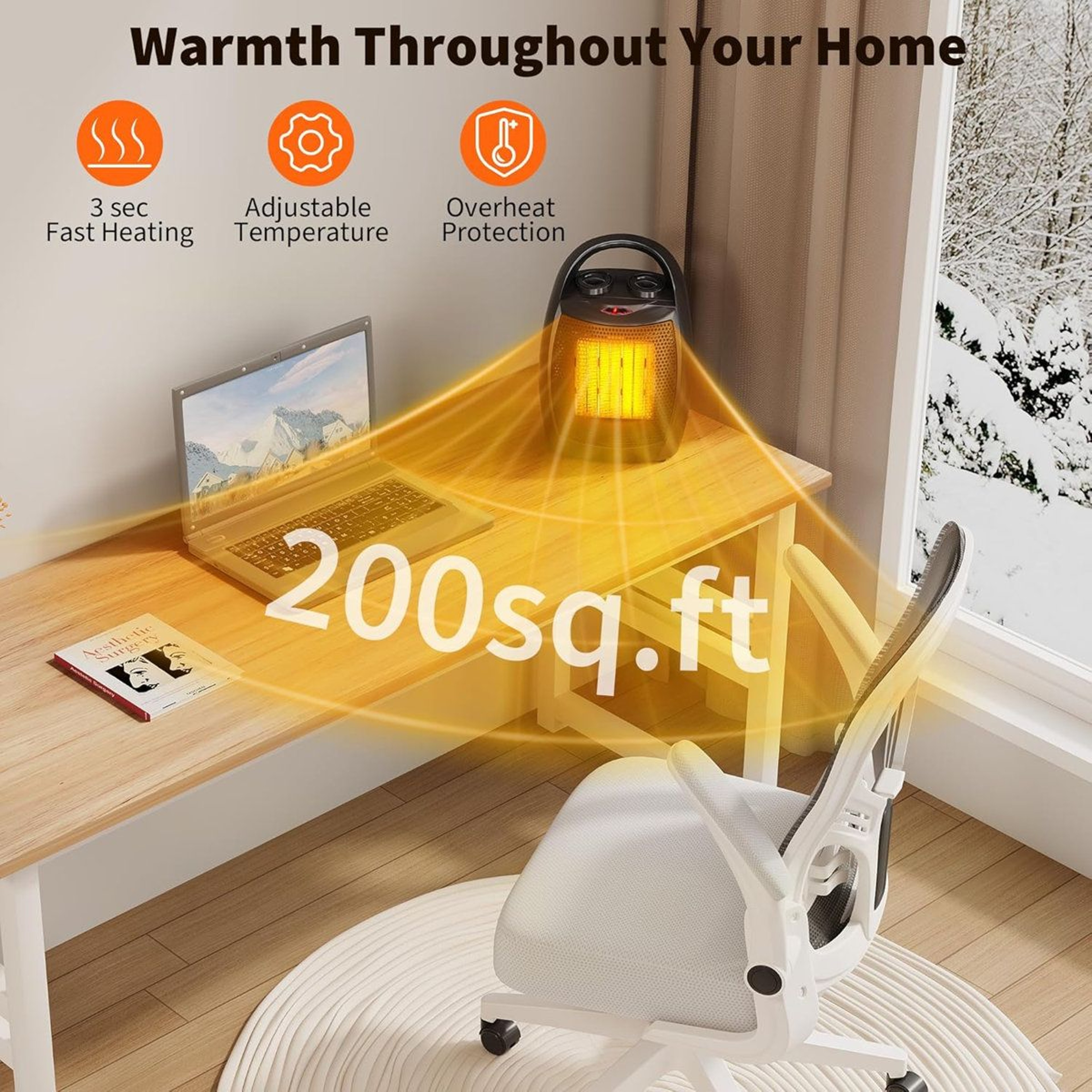 Portable Ceramic Space Heater With Thermostat 1500W750W And Fan Mode 2