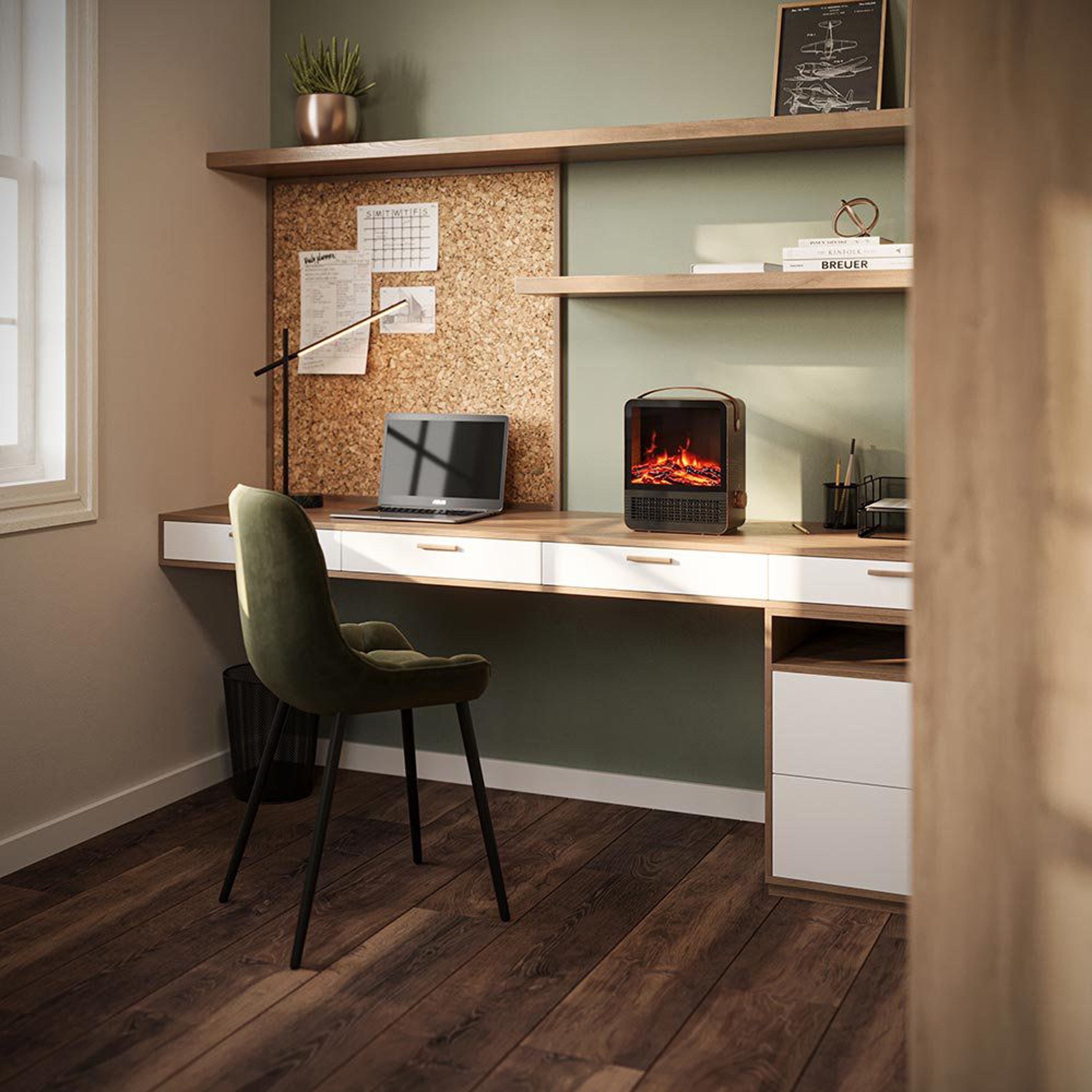 Portable Electric Fireplace Space Heater With 3D Flame Effect 1500W 1