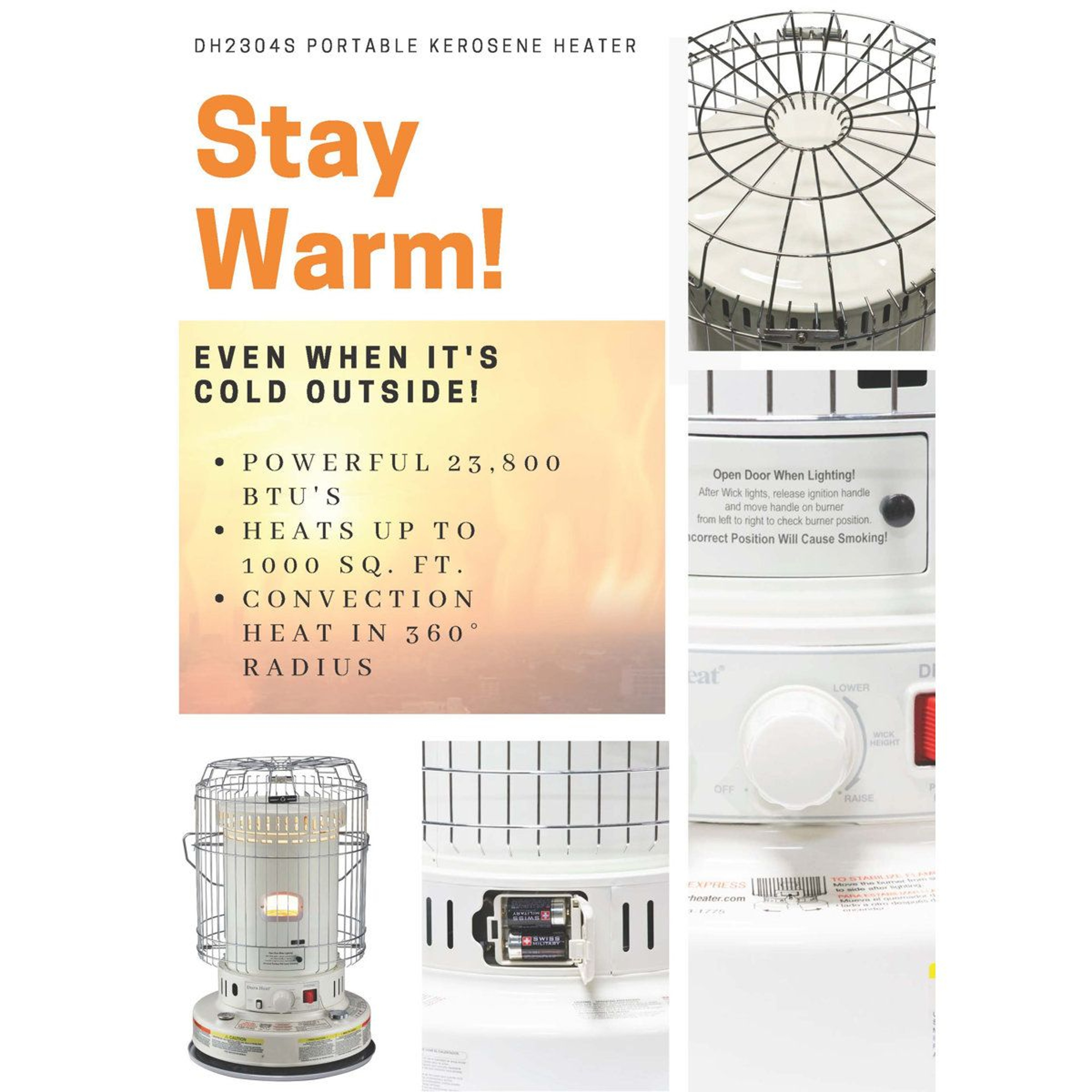 Portable Kerosene Heater 23800 BTU With 360Degree Convection Heating And TipOver ShutOff 14