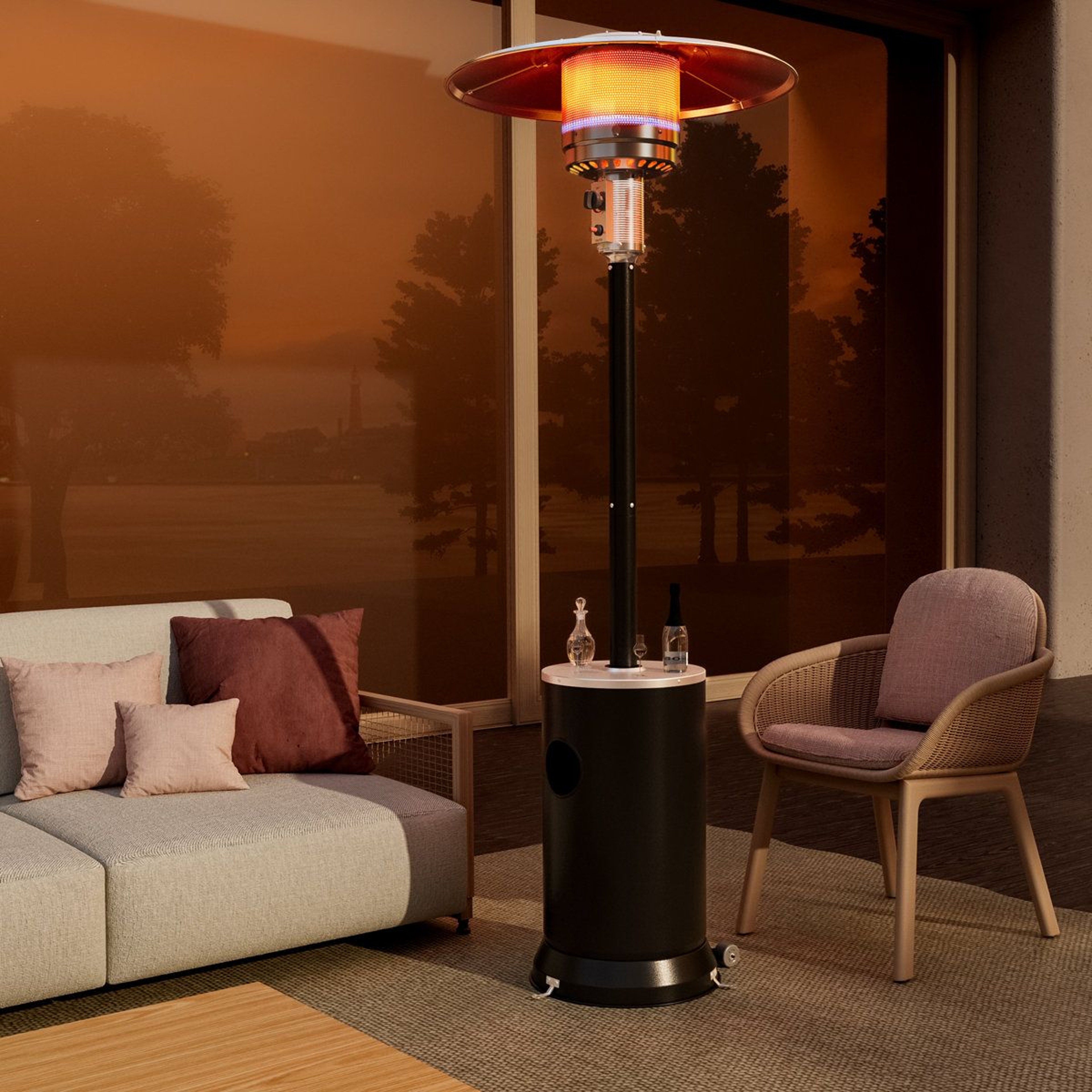 48000 BTU Stainless Steel Propane Patio Heater With Wheels And Safety Shutoff 2