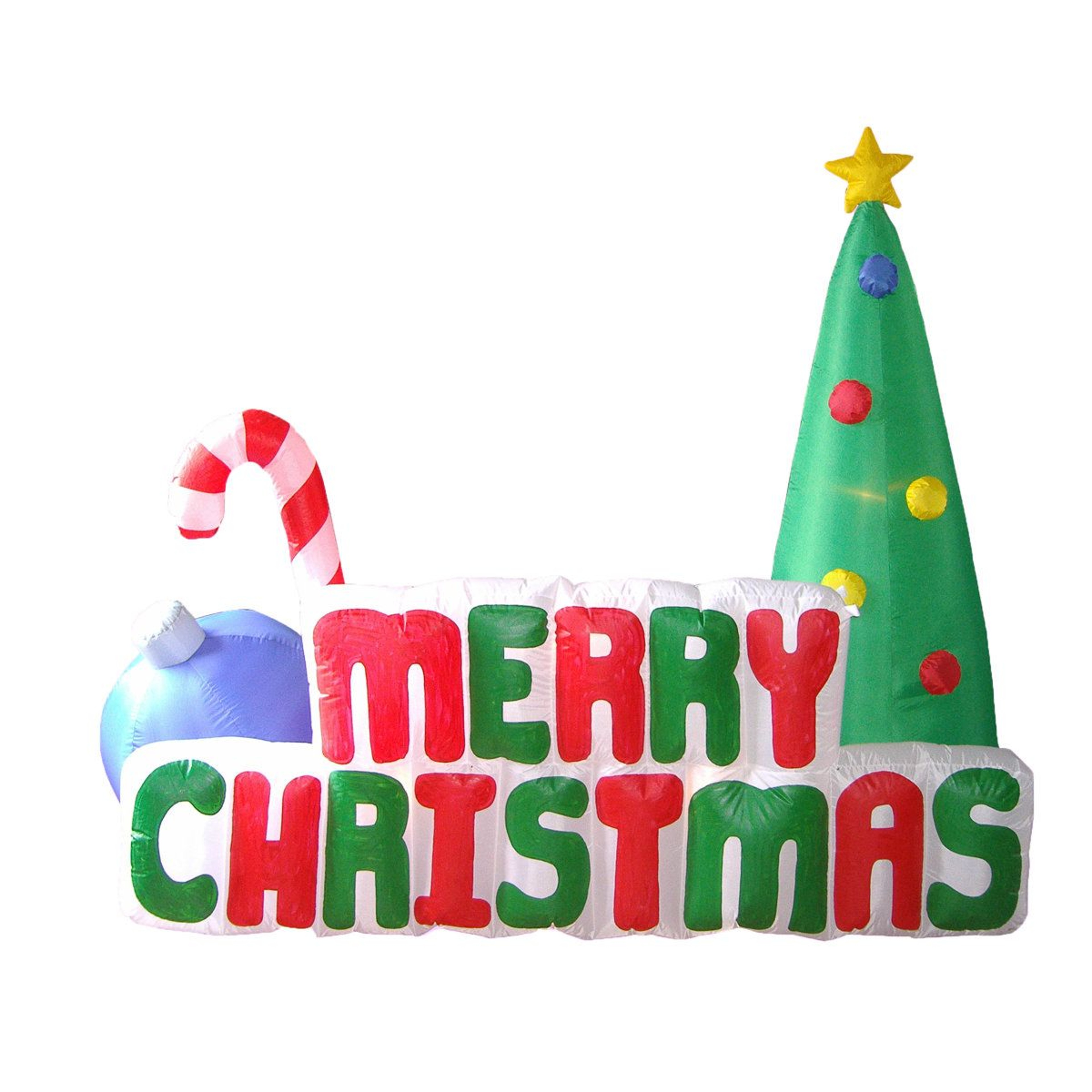 6 Ft Lighted Christmas Inflatable Tree With Candy Cane And Merry Christmas Sign 0