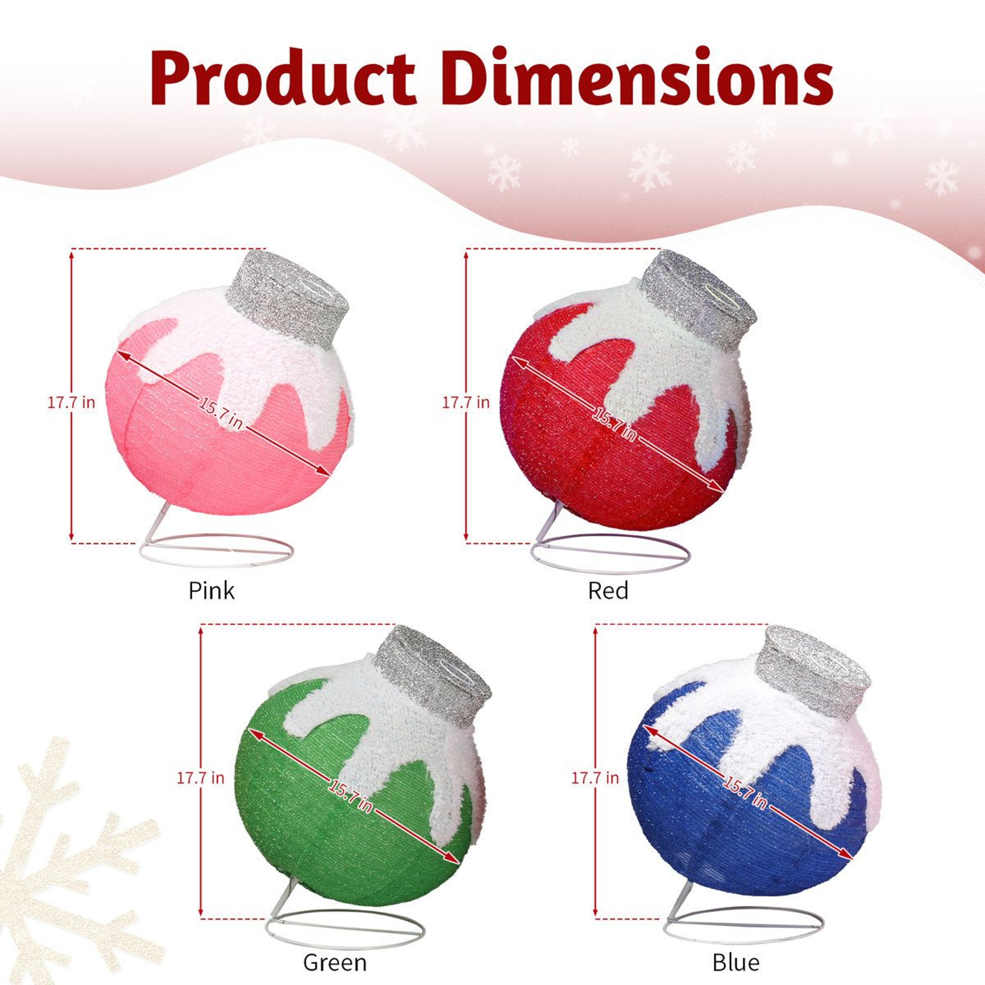 4Piece Lighted Christmas Ball Set With Warm White LED Lights 1