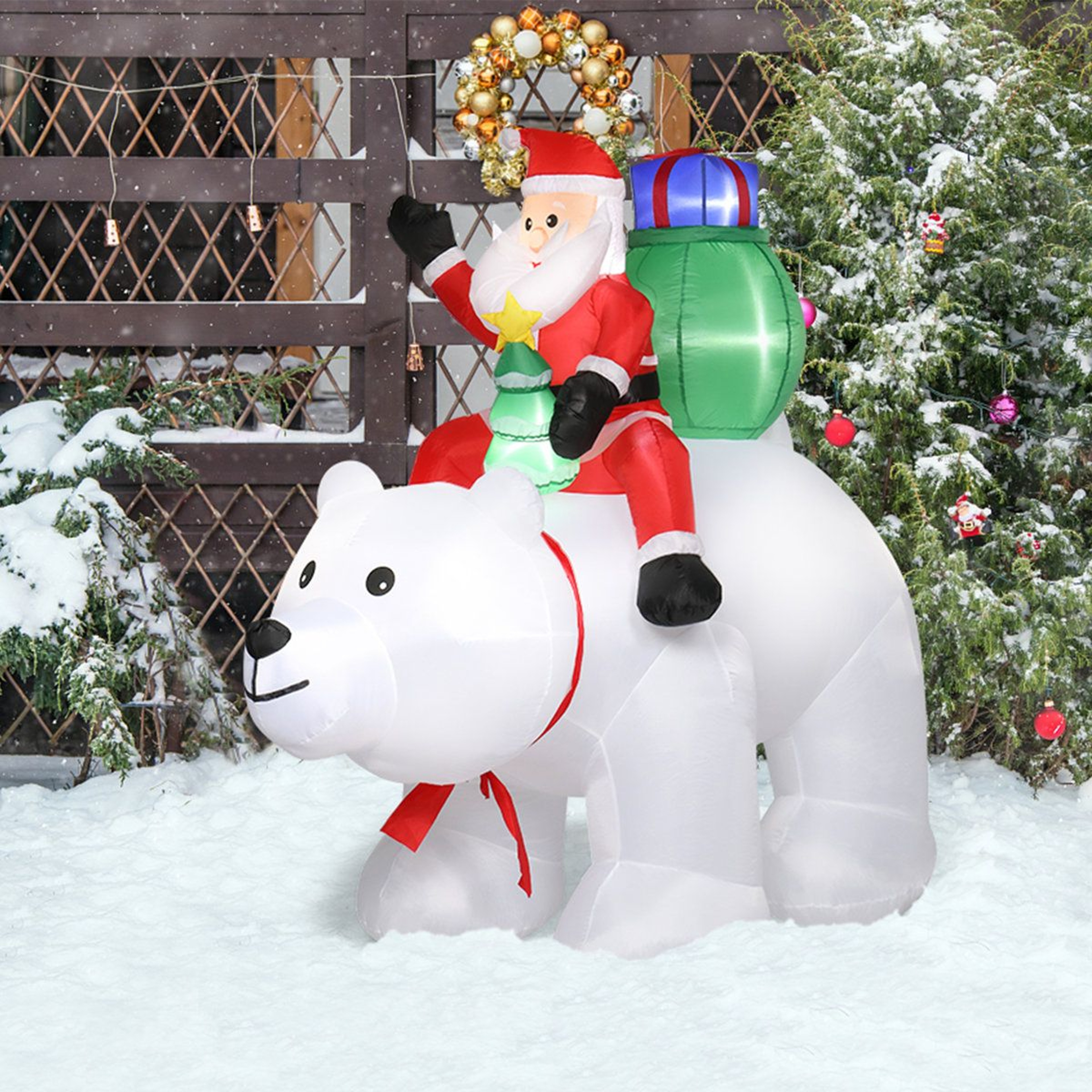LED Christmas Santa And Polar Bear Inflatable Decoration With Warm White Lights 0