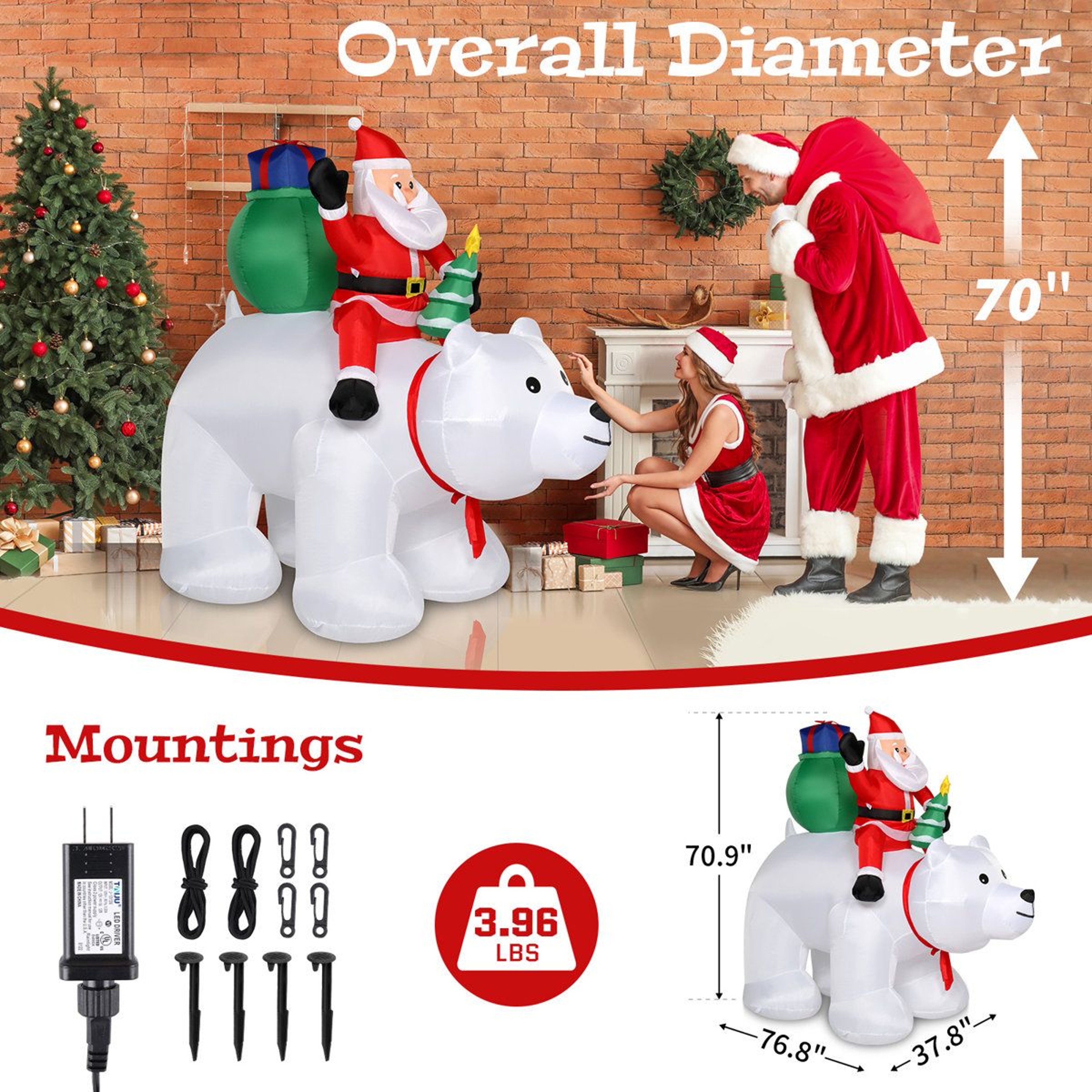 LED Christmas Santa And Polar Bear Inflatable Decoration With Warm White Lights 1