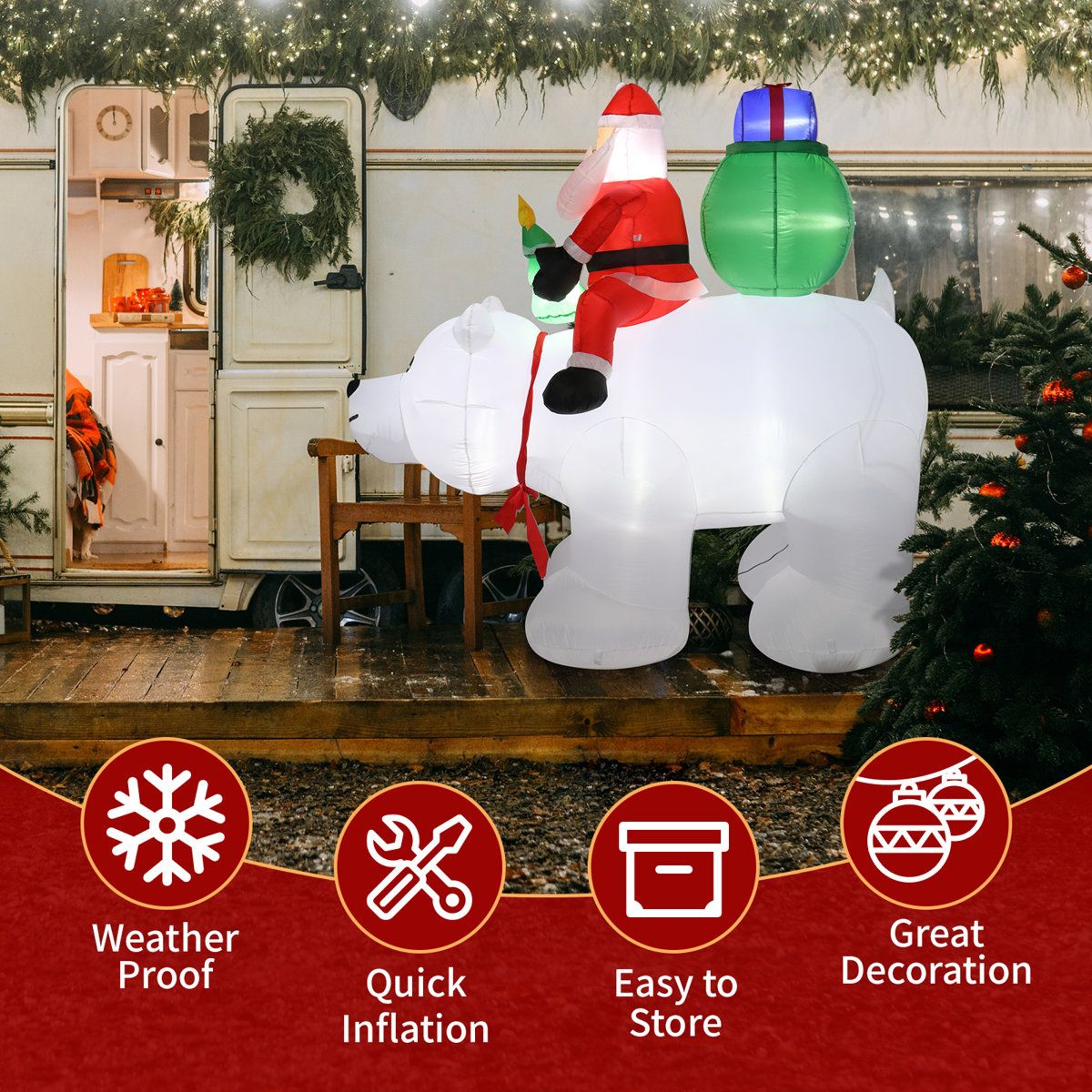 LED Christmas Santa And Polar Bear Inflatable Decoration With Warm White Lights 4