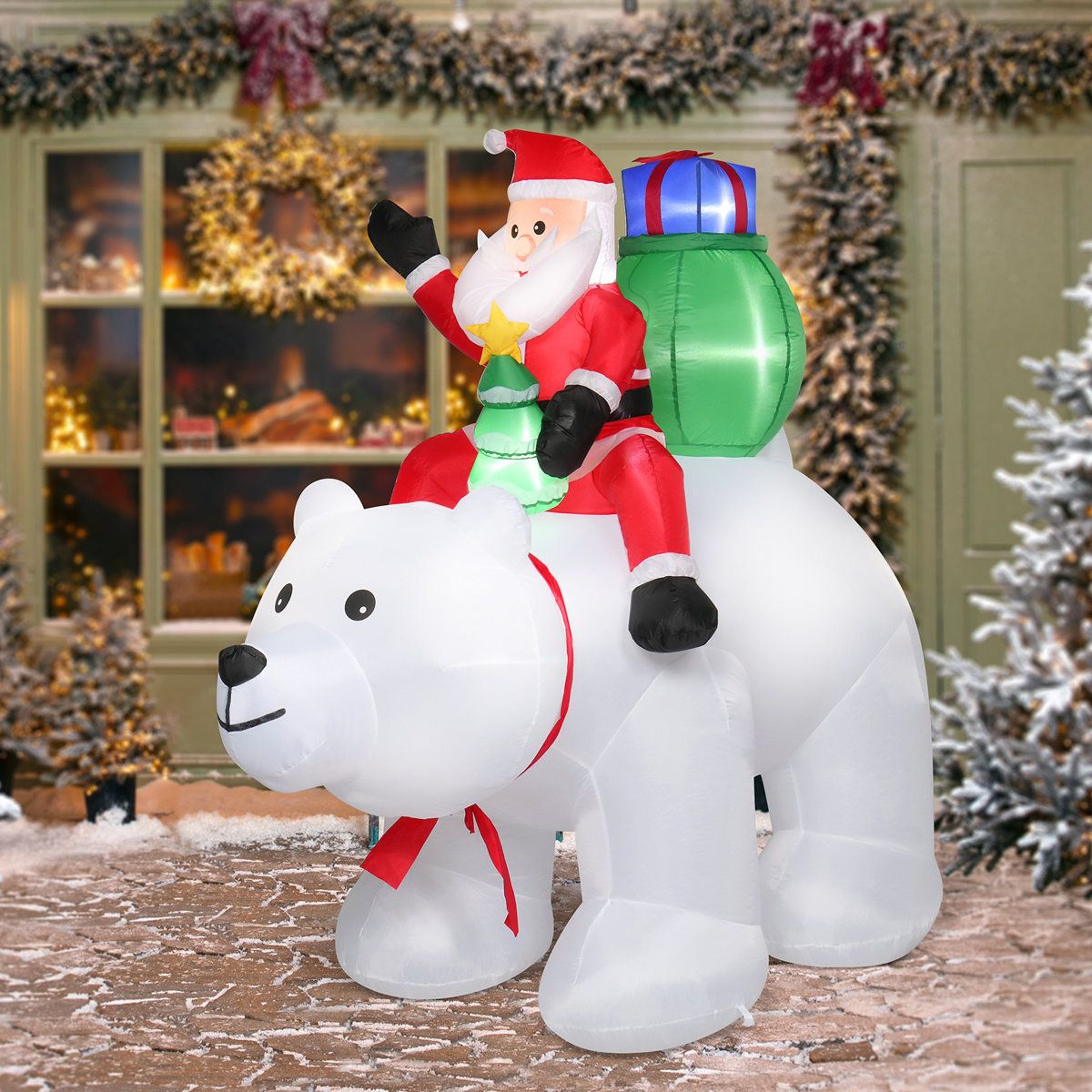 LED Christmas Santa And Polar Bear Inflatable Decoration With Warm White Lights 5