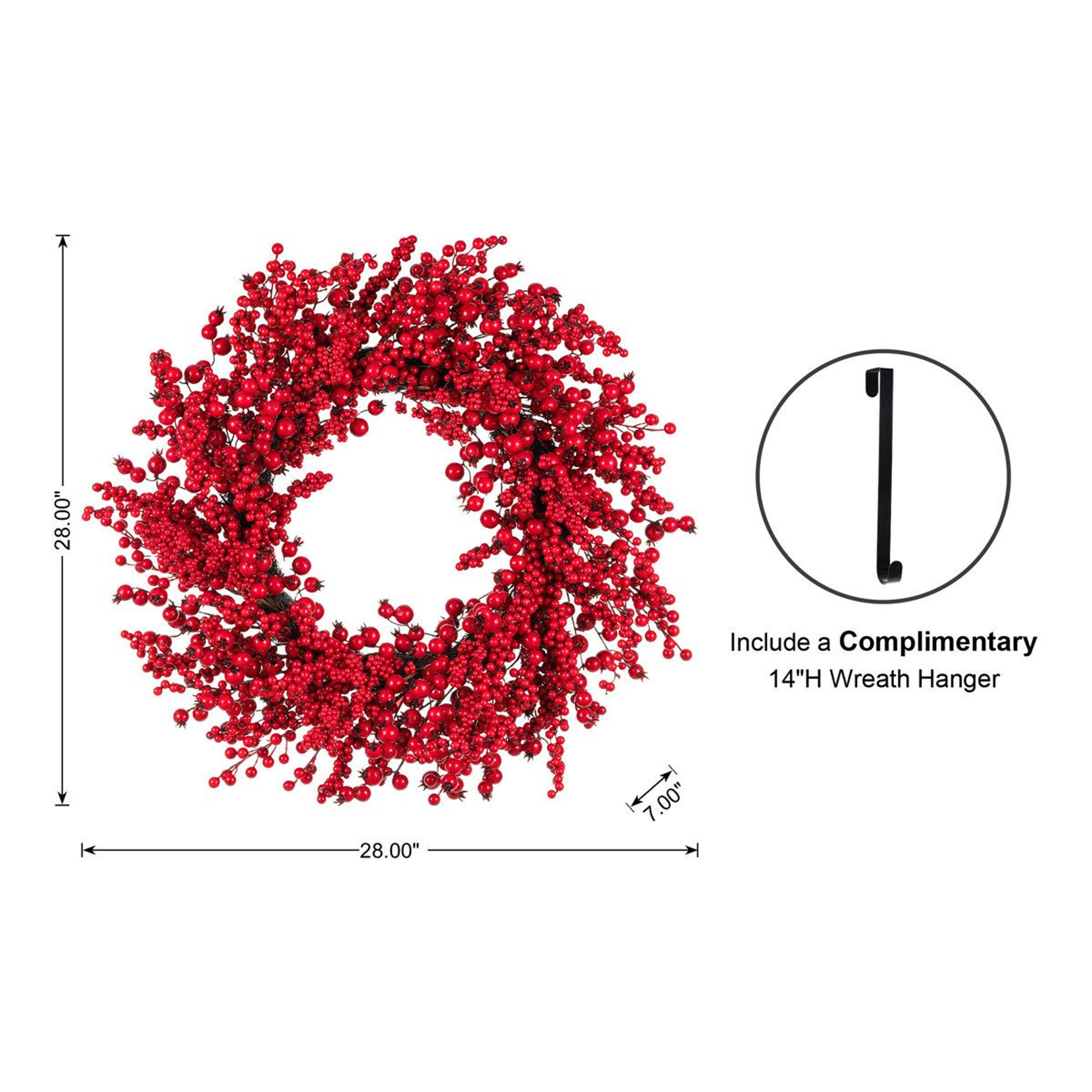 28 Inch Red Christmas Berry Wreath For Holiday Door And Wall Decor 10