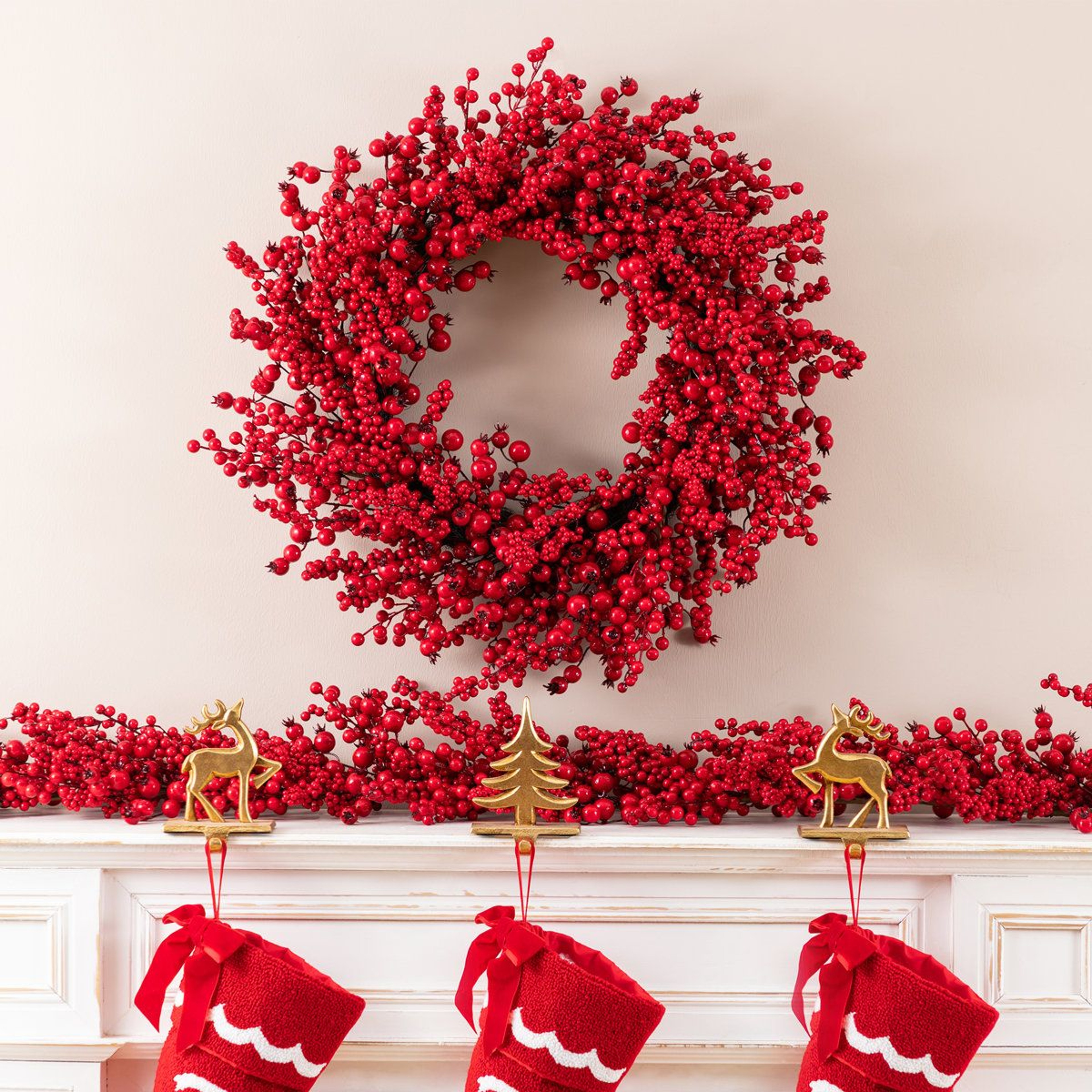 28 Inch Red Christmas Berry Wreath For Holiday Door And Wall Decor 3