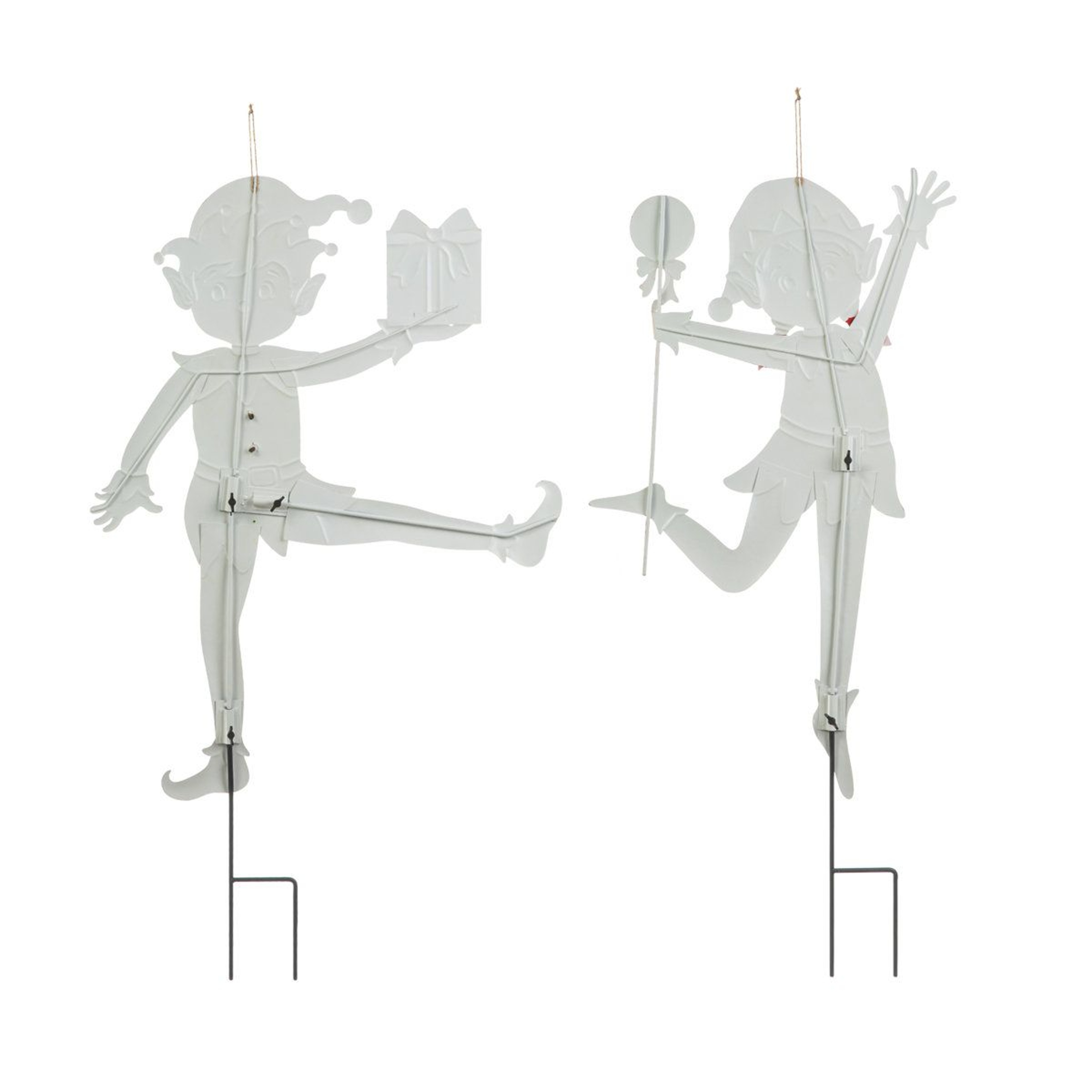 Set Of 2 Christmas Metal Dancing Elf Yard Stakes And Wall Decor 2