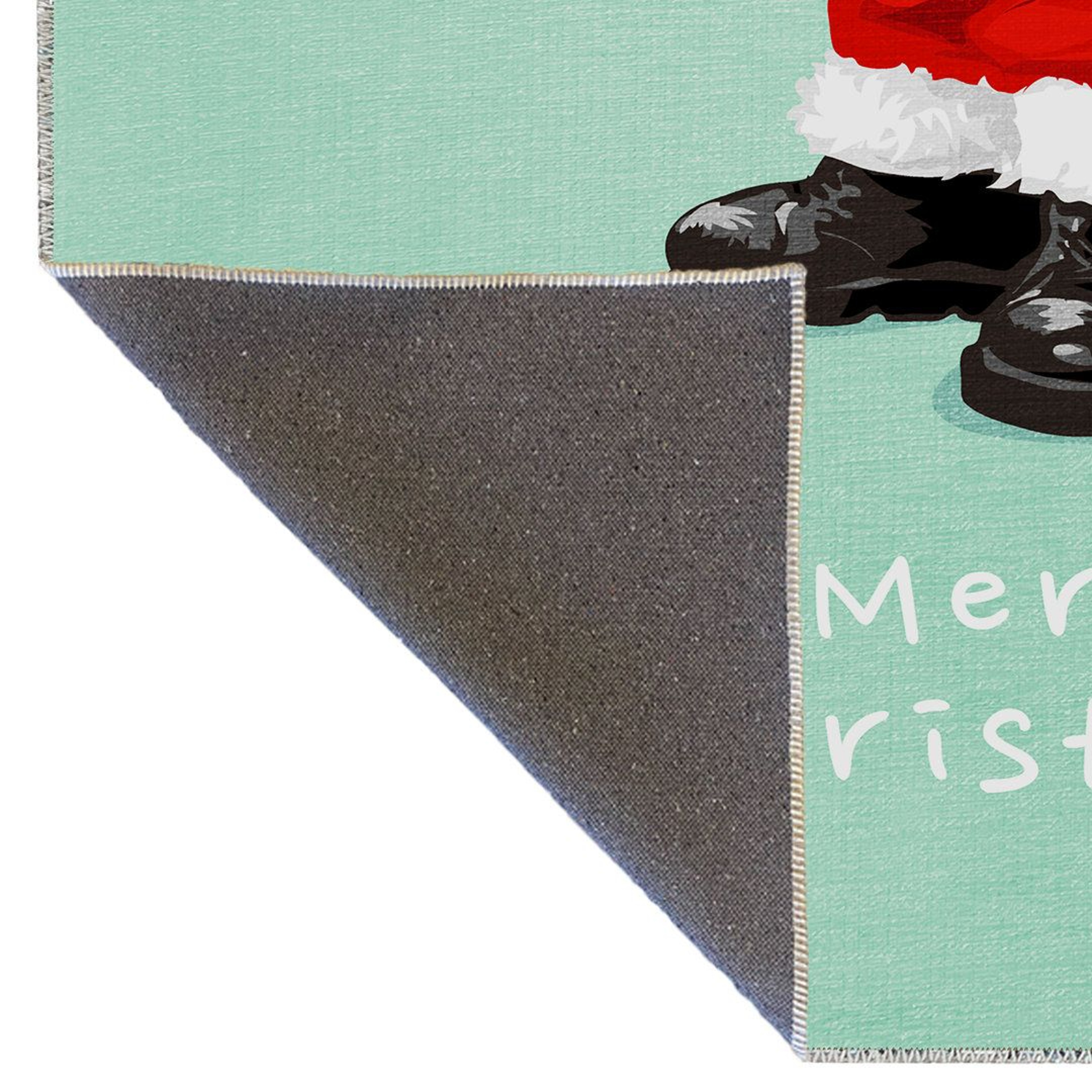 Turquoise Christmas Santa And Teddy Bear Decorative Area Rug 2