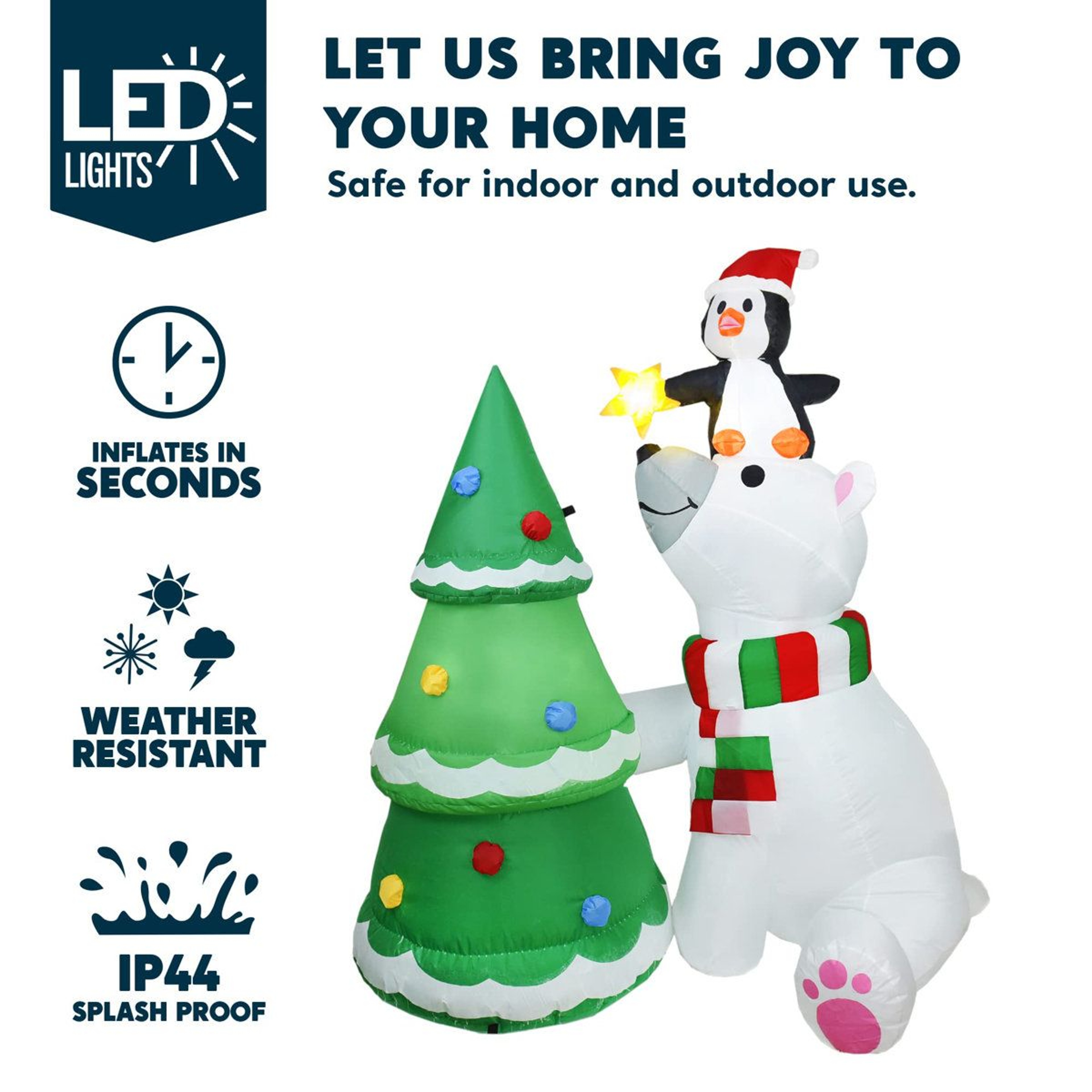 6 Ft Christmas Polar Bear Inflatable With Penguin Tree And LED Lights 3