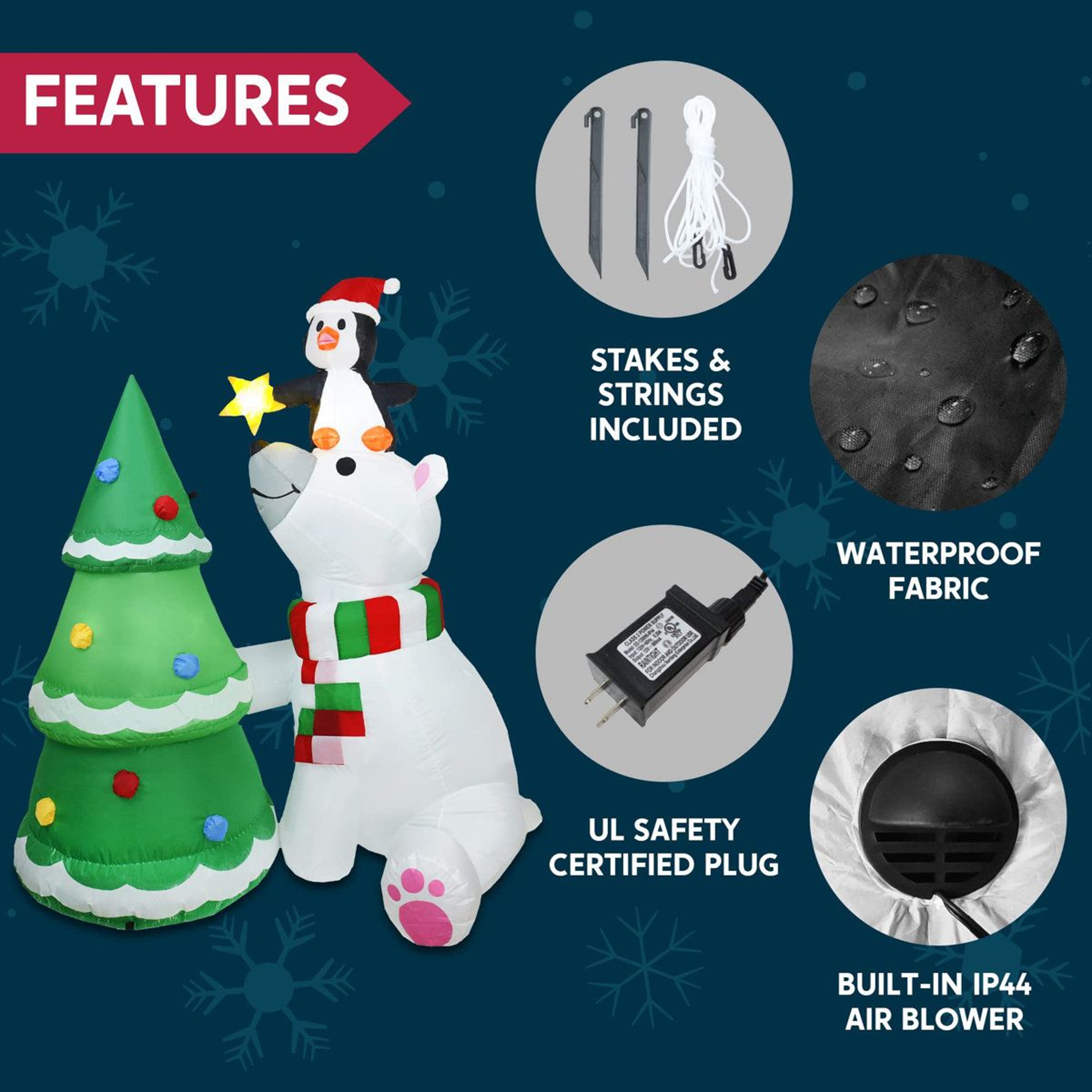 6 Ft Christmas Polar Bear Inflatable With Penguin Tree And LED Lights 2