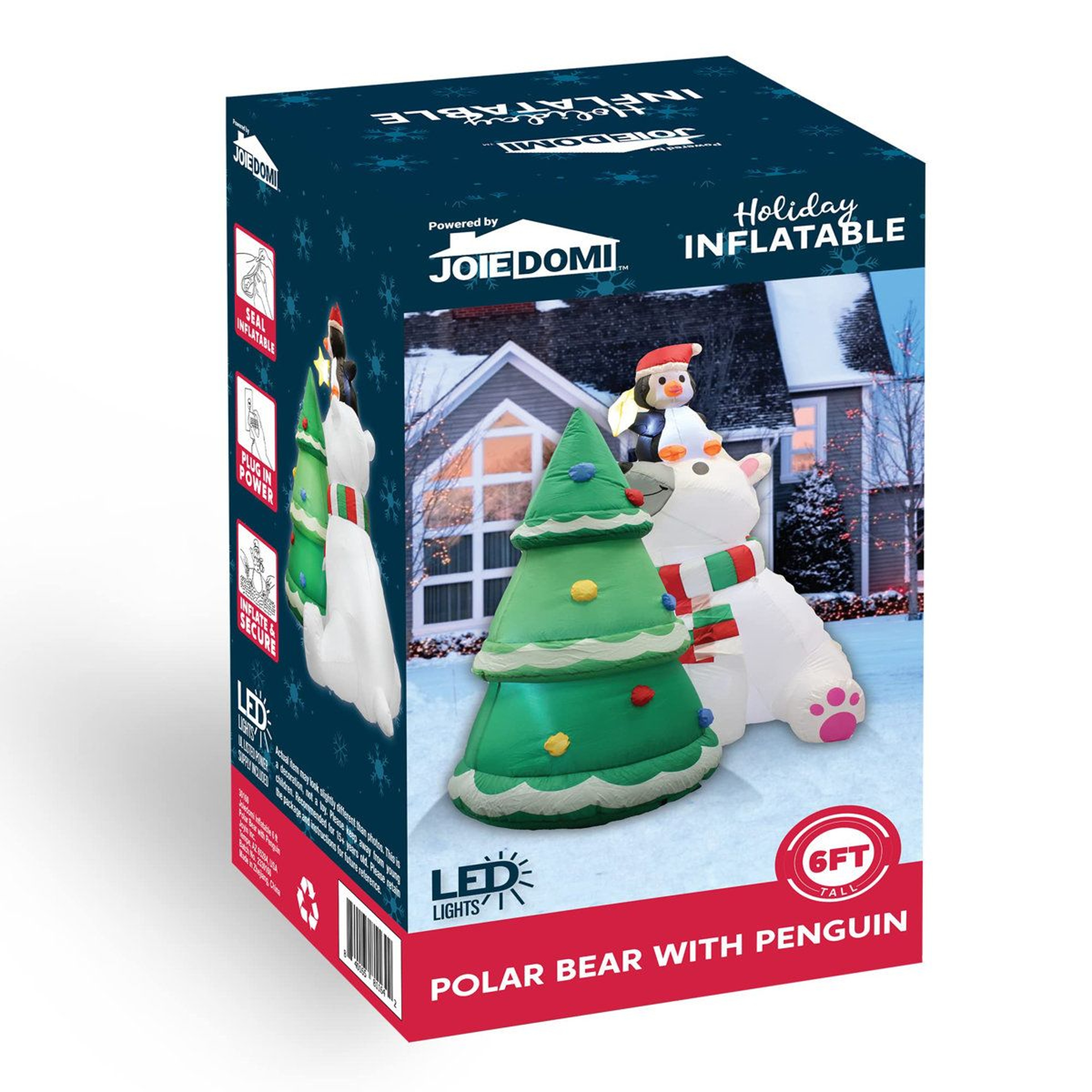 6 Ft Christmas Polar Bear Inflatable With Penguin Tree And LED Lights 4