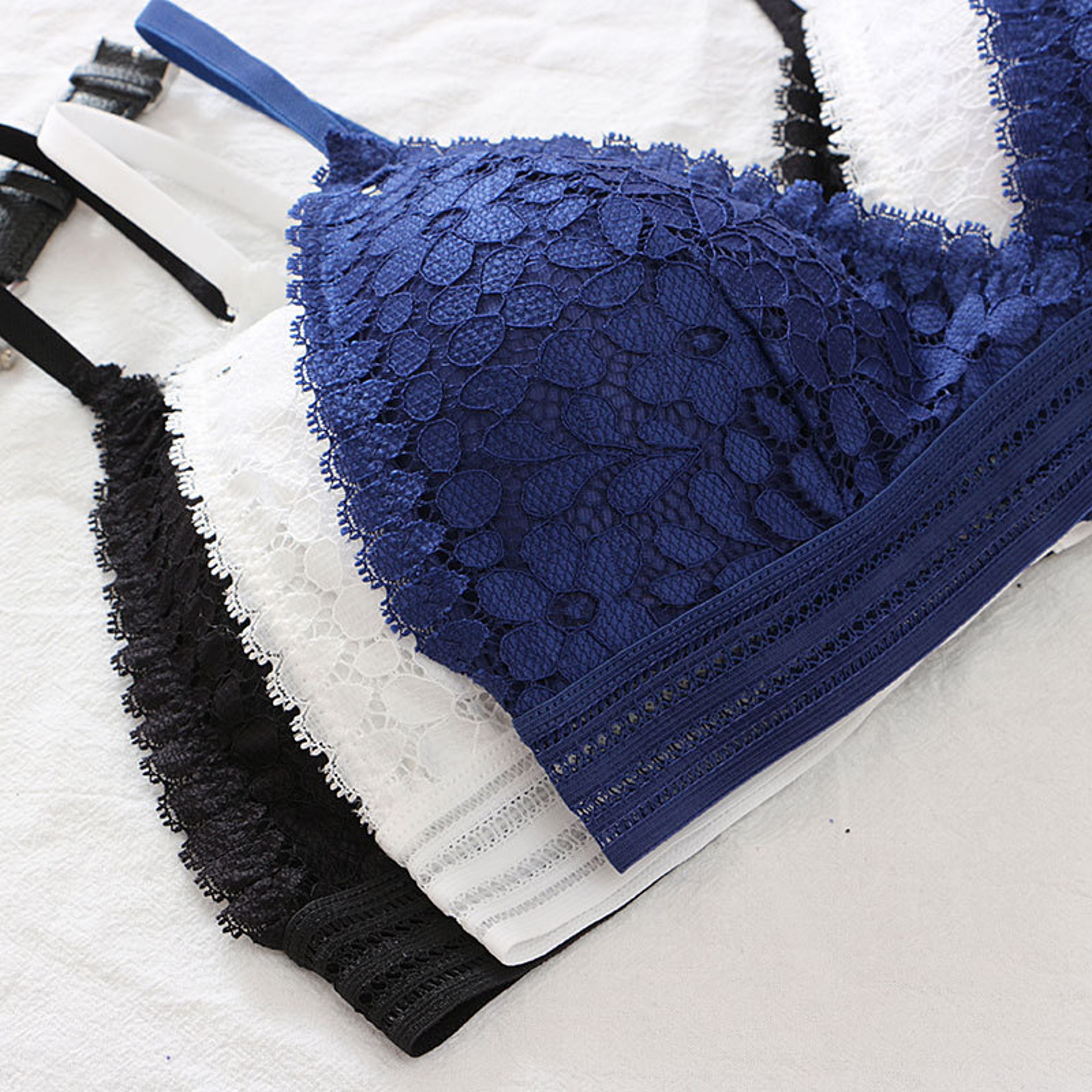 Sheer Floral Lace Bralette and Wireless Triangle Bra – view 6