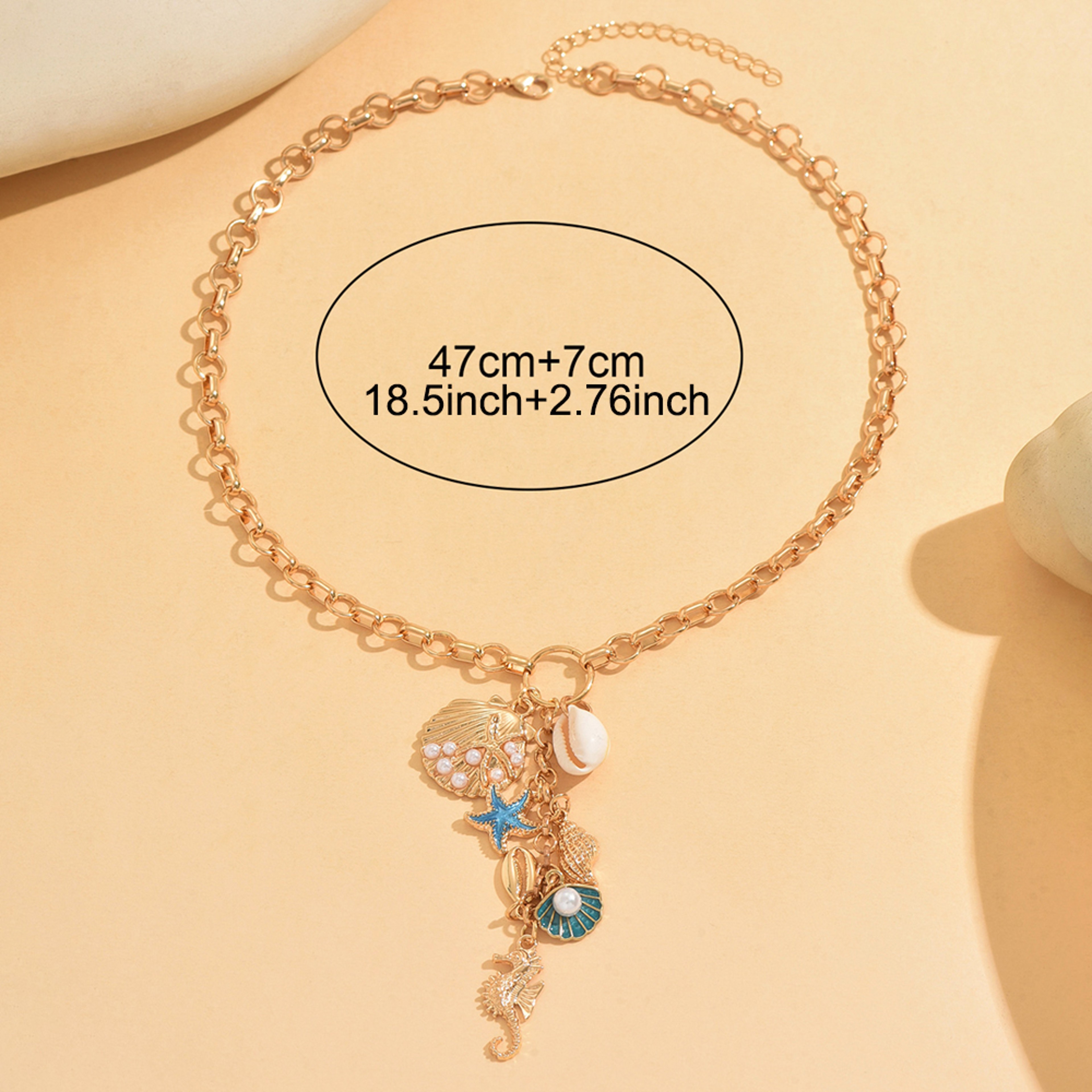 Chunky Gold Chain Necklace with Beach Charms and Pearl – view 4