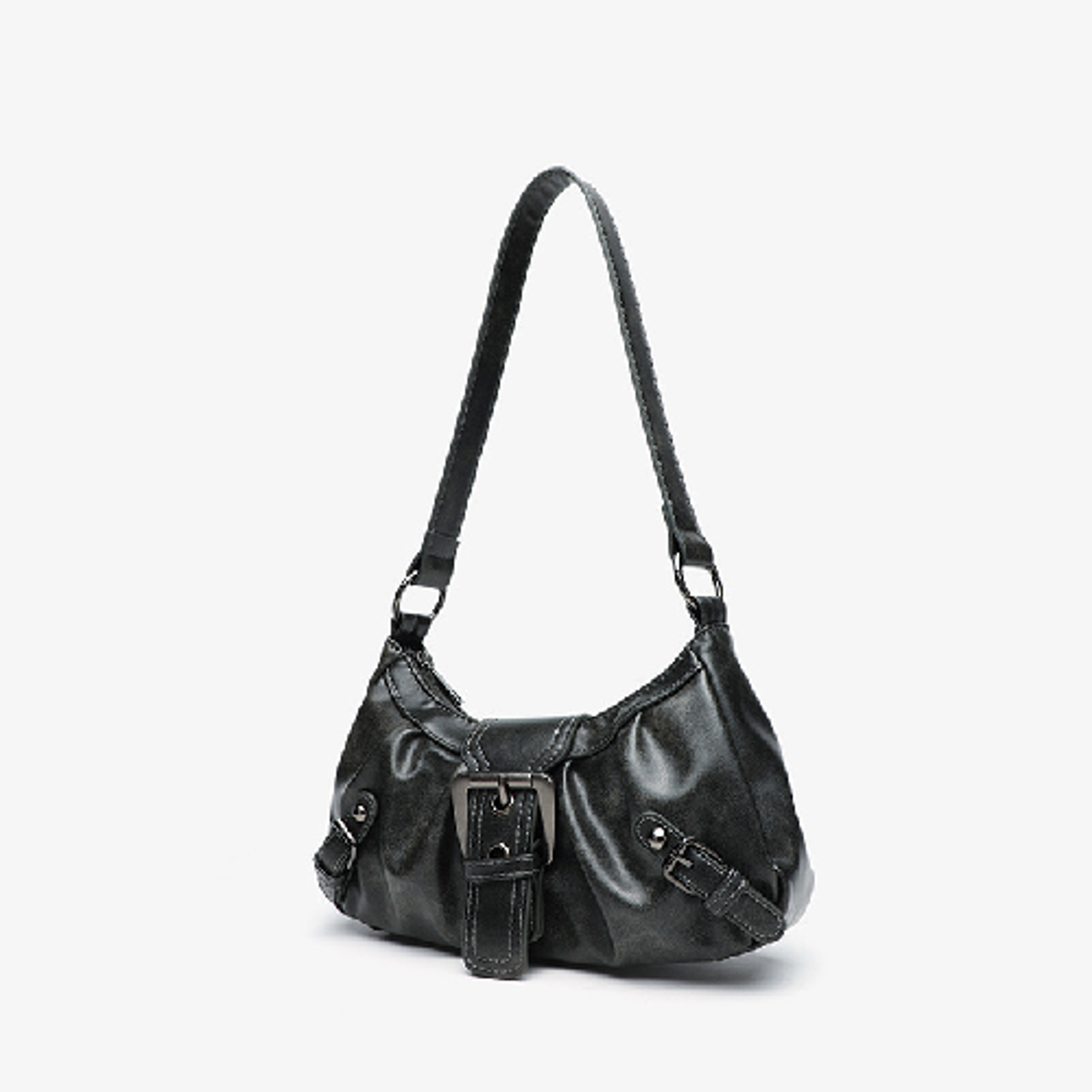 Vintage Leather Shoulder Bag Y2K Retro Armpit Purse – view 7