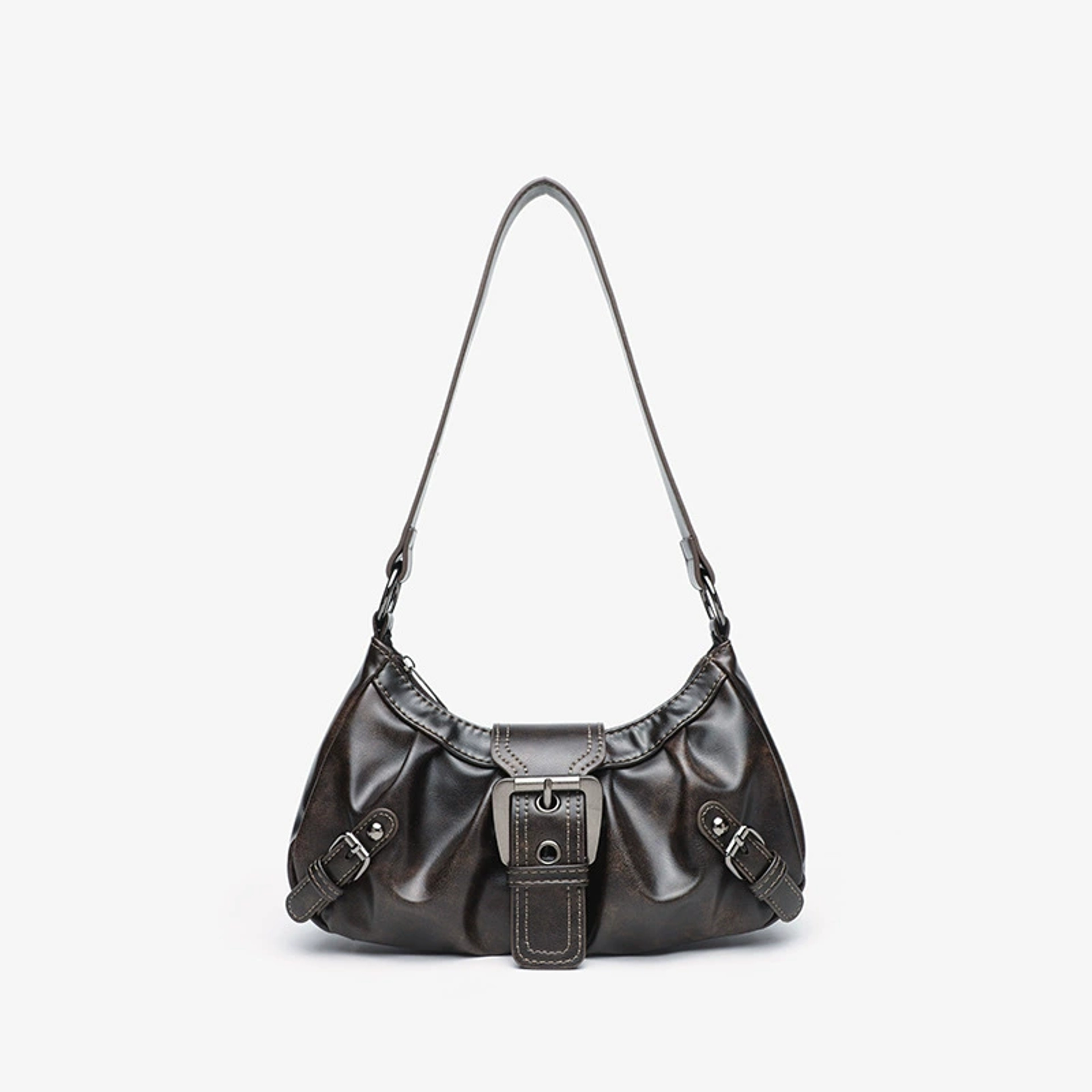 Vintage Leather Shoulder Bag Y2K Retro Armpit Purse – view 12