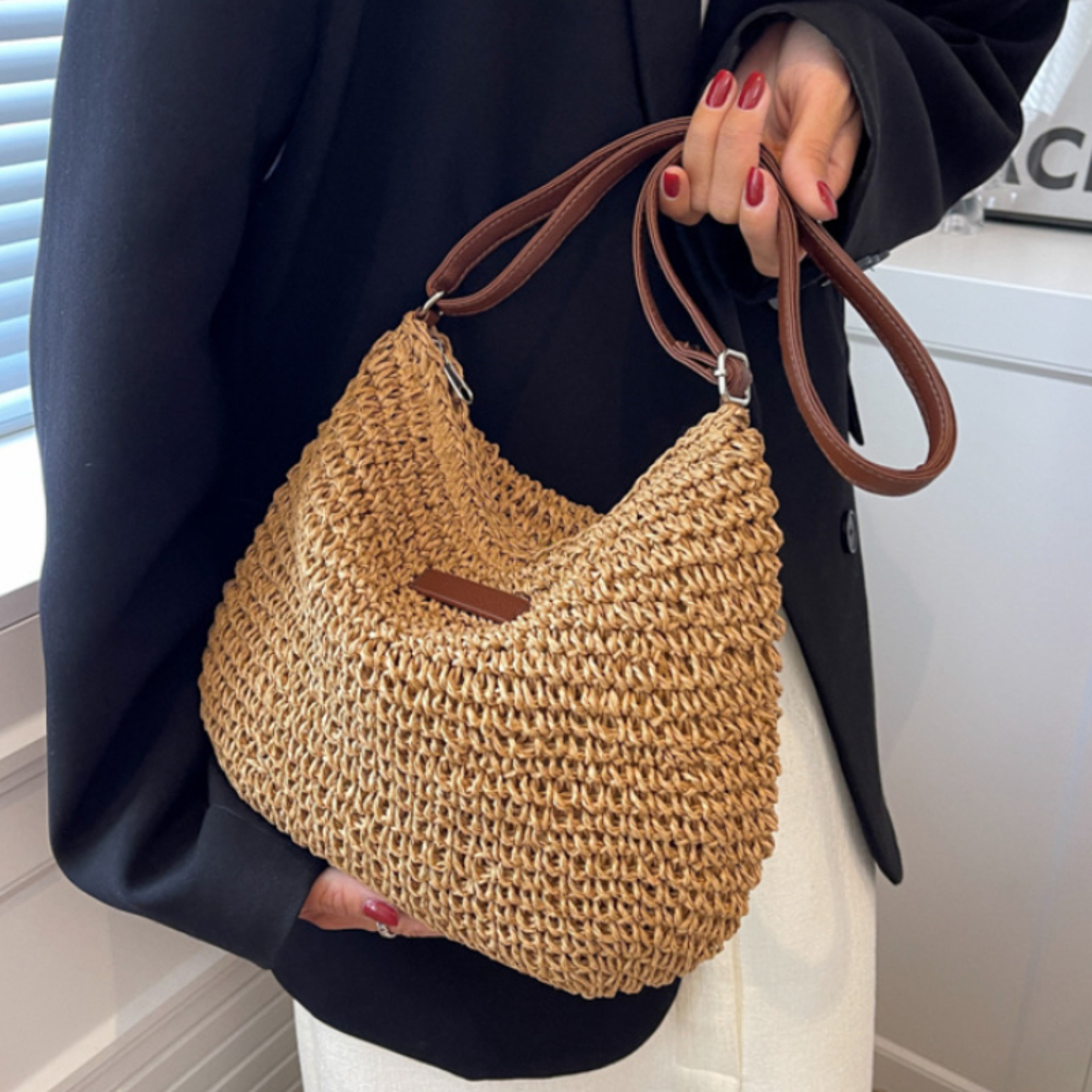 Handmade woven straw beach bag and summer straw crossbody bag for women – view 1