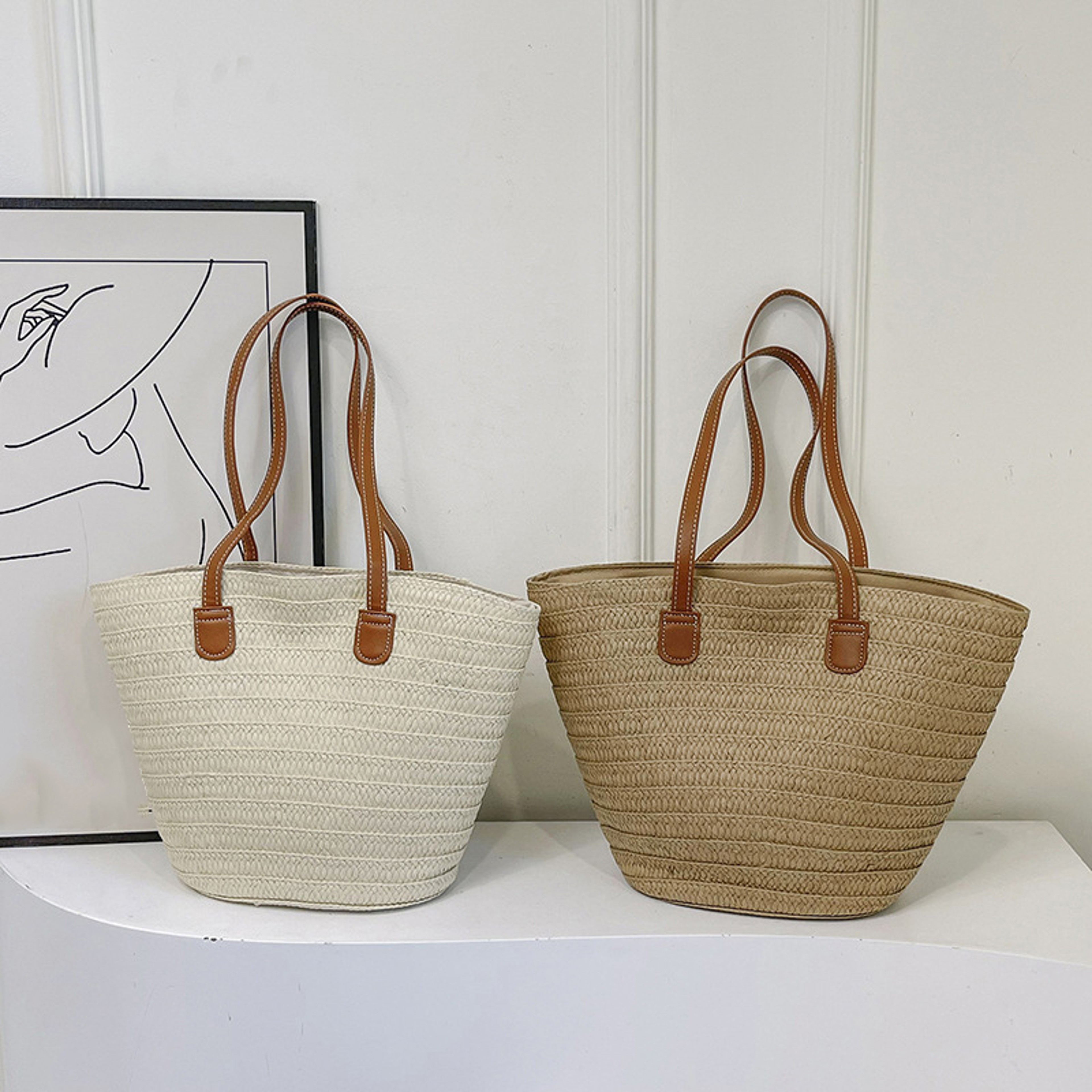 Summer Straw Beach Shopper Satchel and Woven Top-Handle Basket Bag – view 2