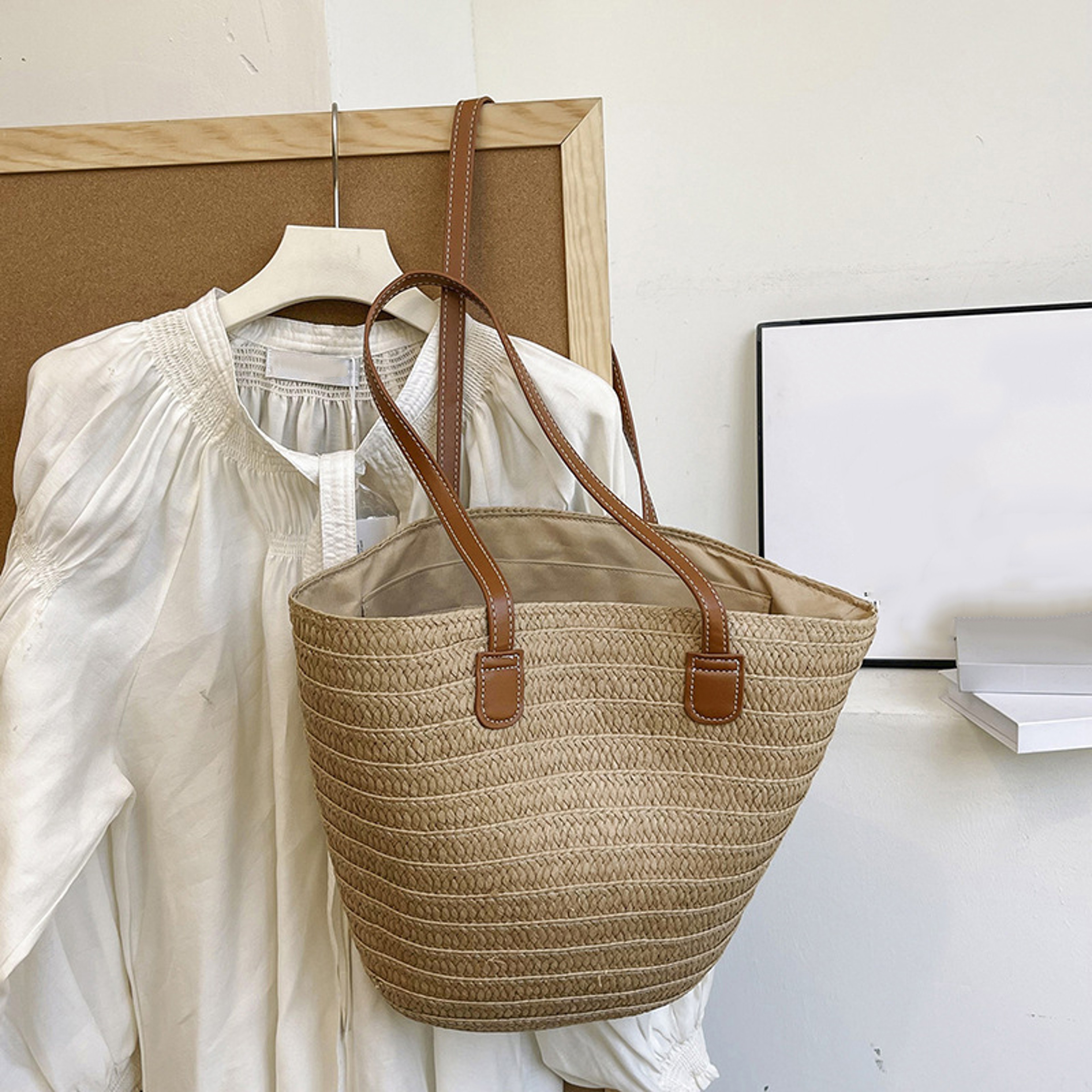 Summer Straw Beach Shopper Satchel and Woven Top-Handle Basket Bag – view 6