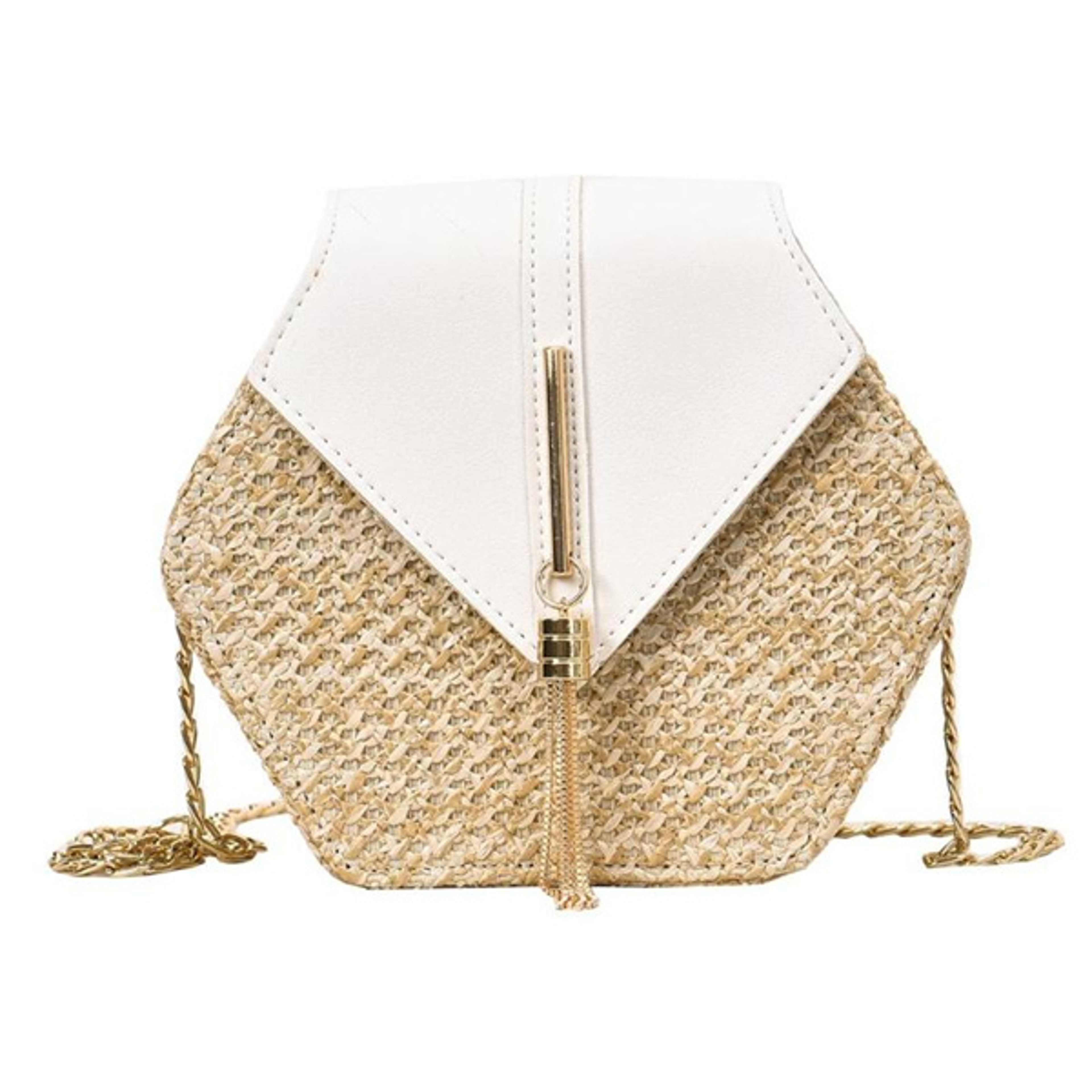 Handmade Hexagon Woven Straw Beach Bag and Leather Shoulder Purse – view 7