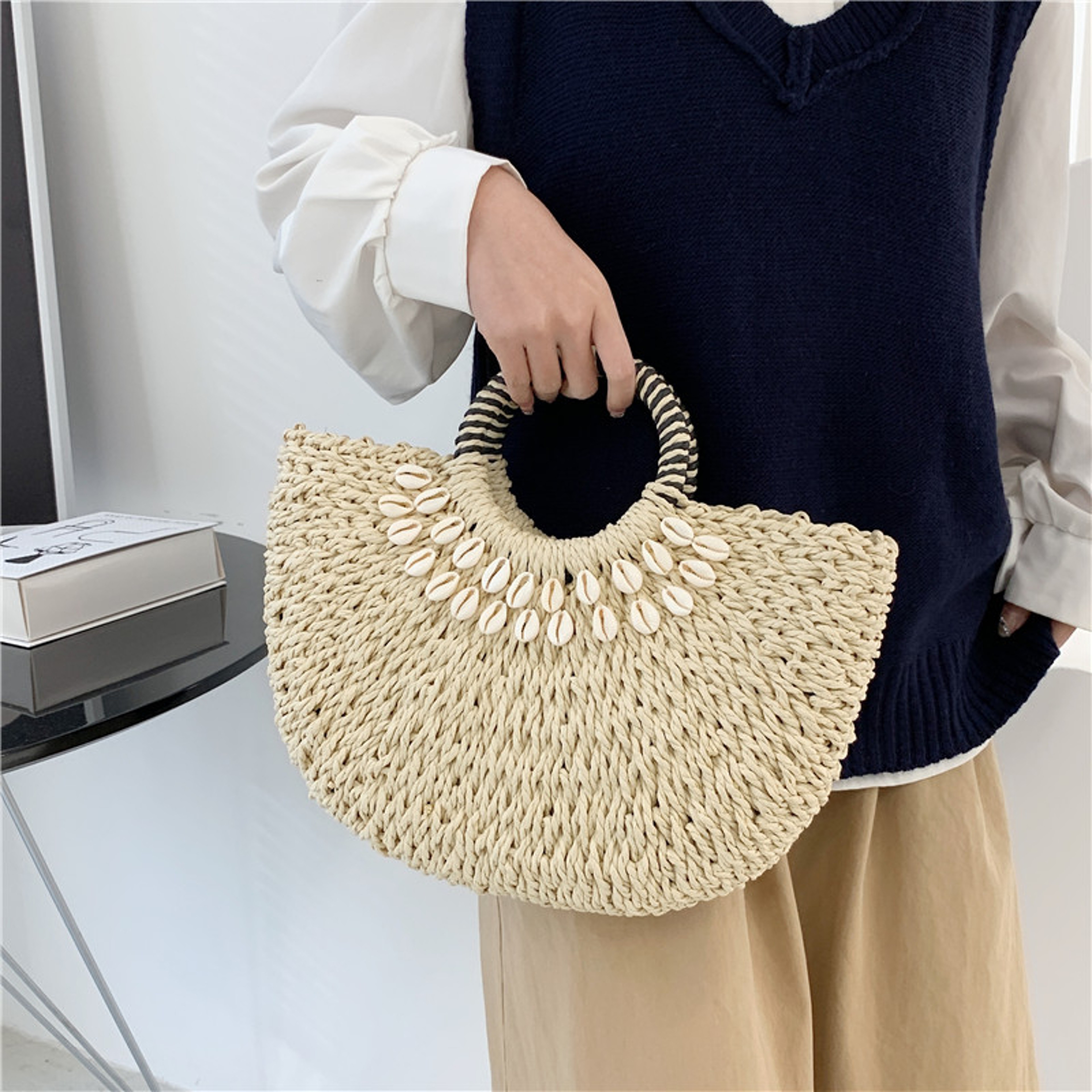 Woven Straw Handbag for Women Chic Designer Summer Tote – view 3