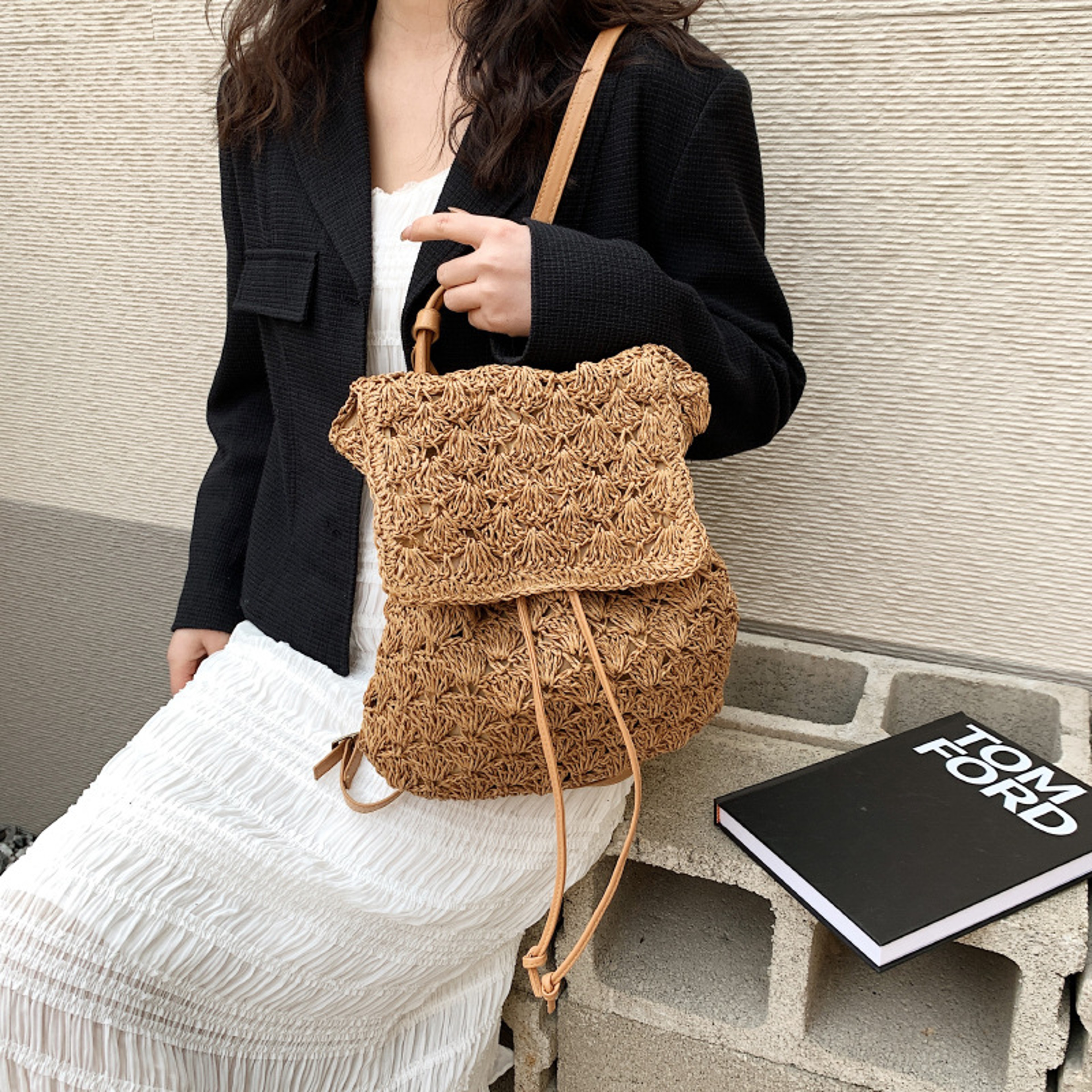 Chic Woven Straw Backpack for Women Casual Beach Holiday Rucksack – view 2