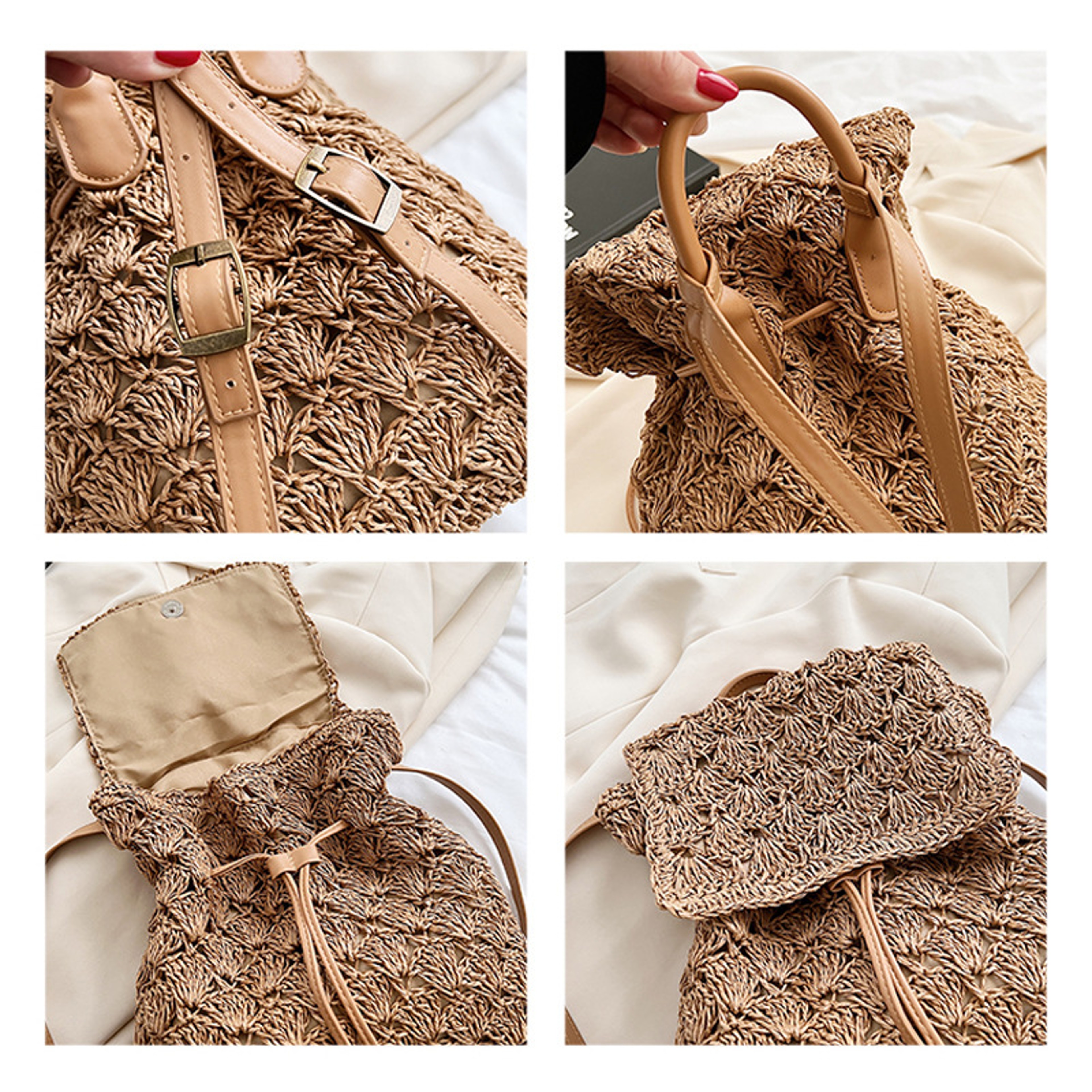 Chic Woven Straw Backpack for Women Casual Beach Holiday Rucksack – view 5