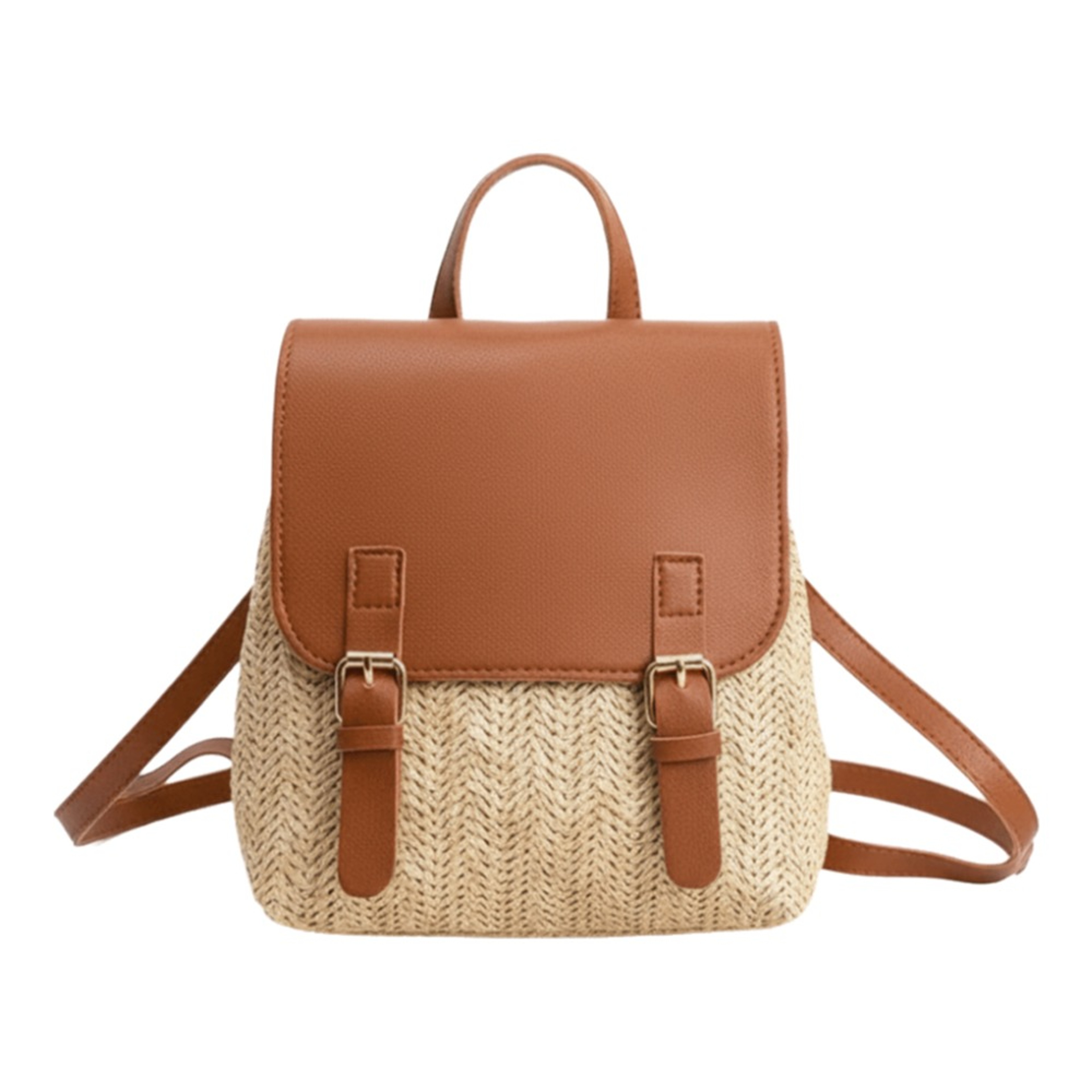 Vintage Woven PU Leather Straw Backpack – view 6