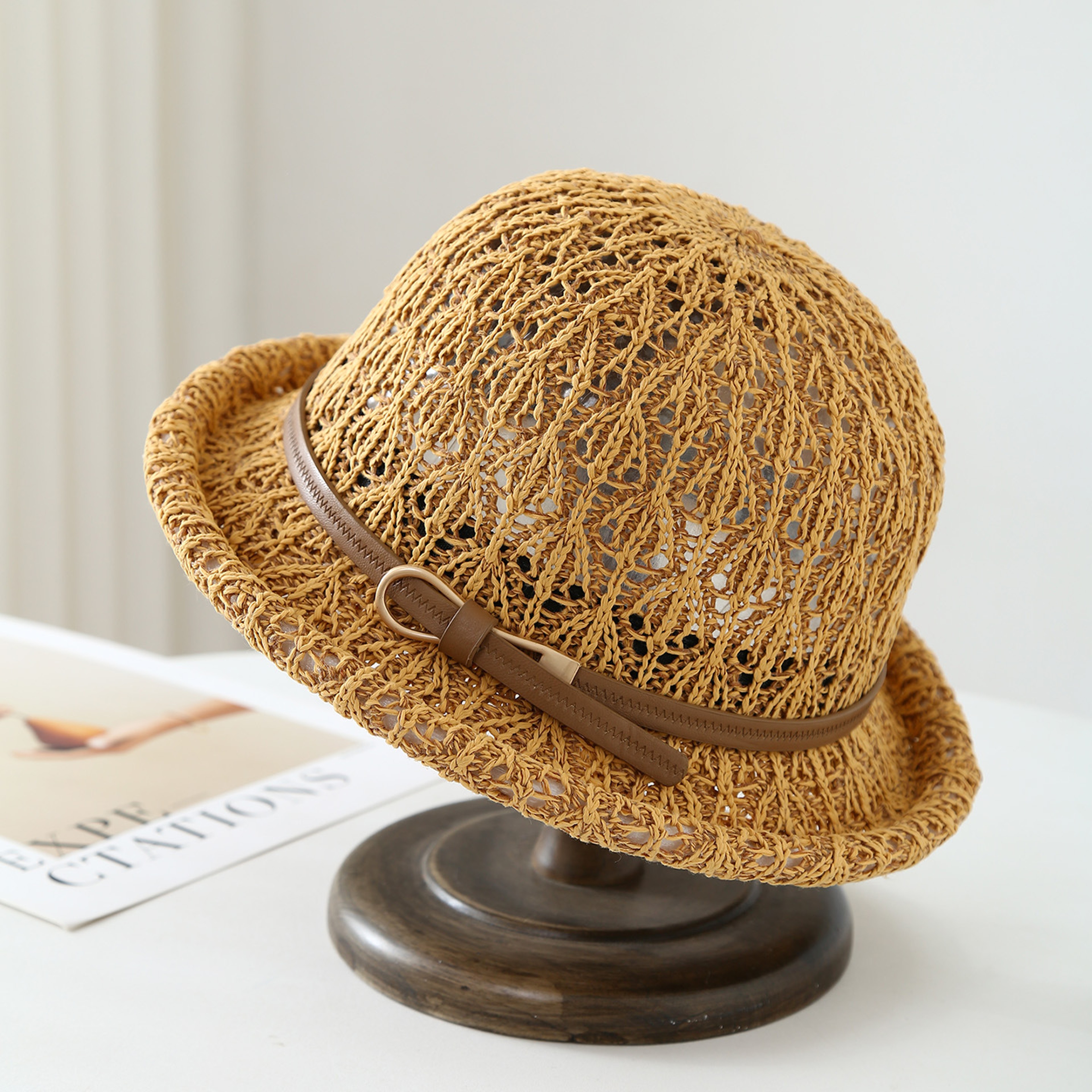 Chic Knit Bucket Hat with Belt Detail – view 8