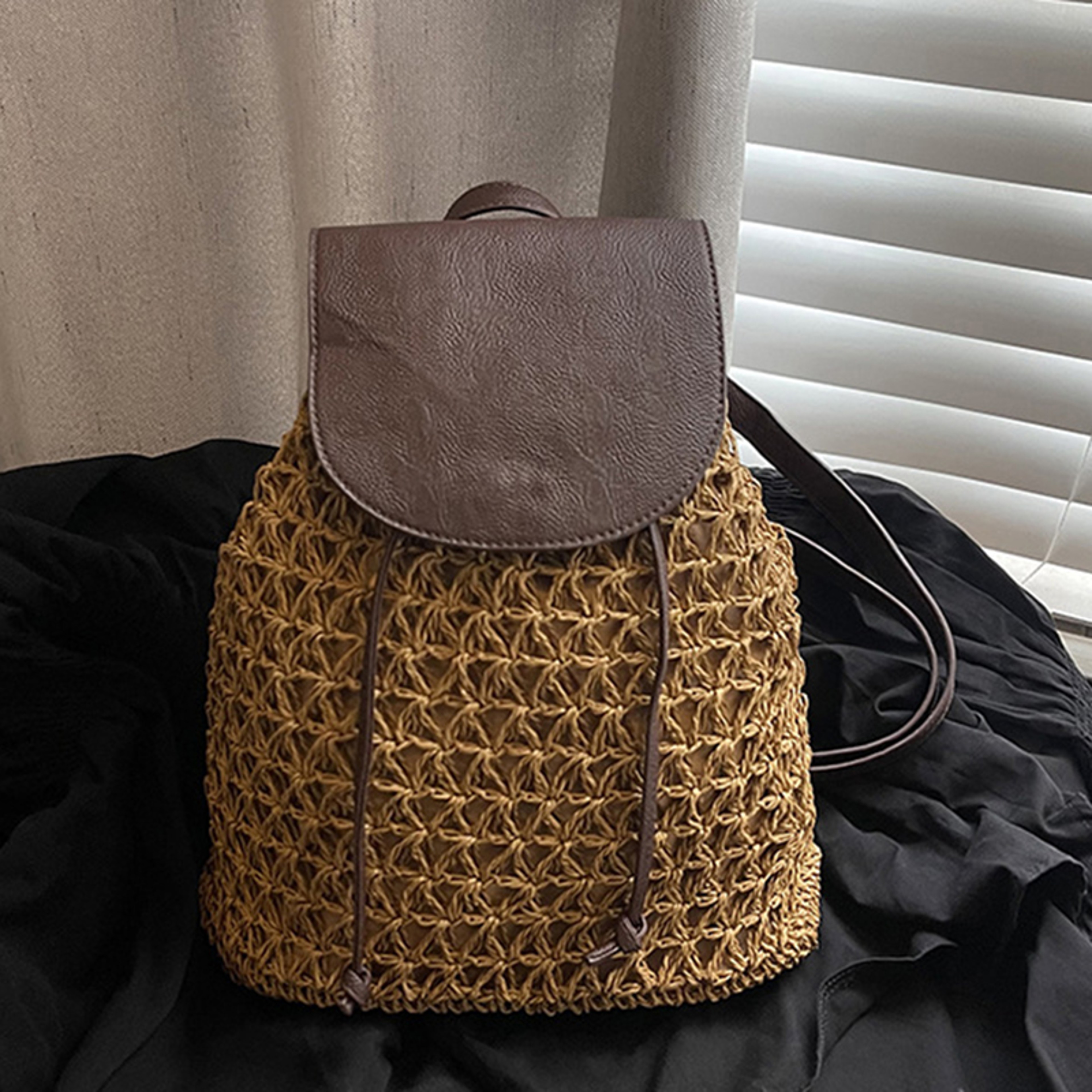 Boho Crochet Straw Backpack – view 4