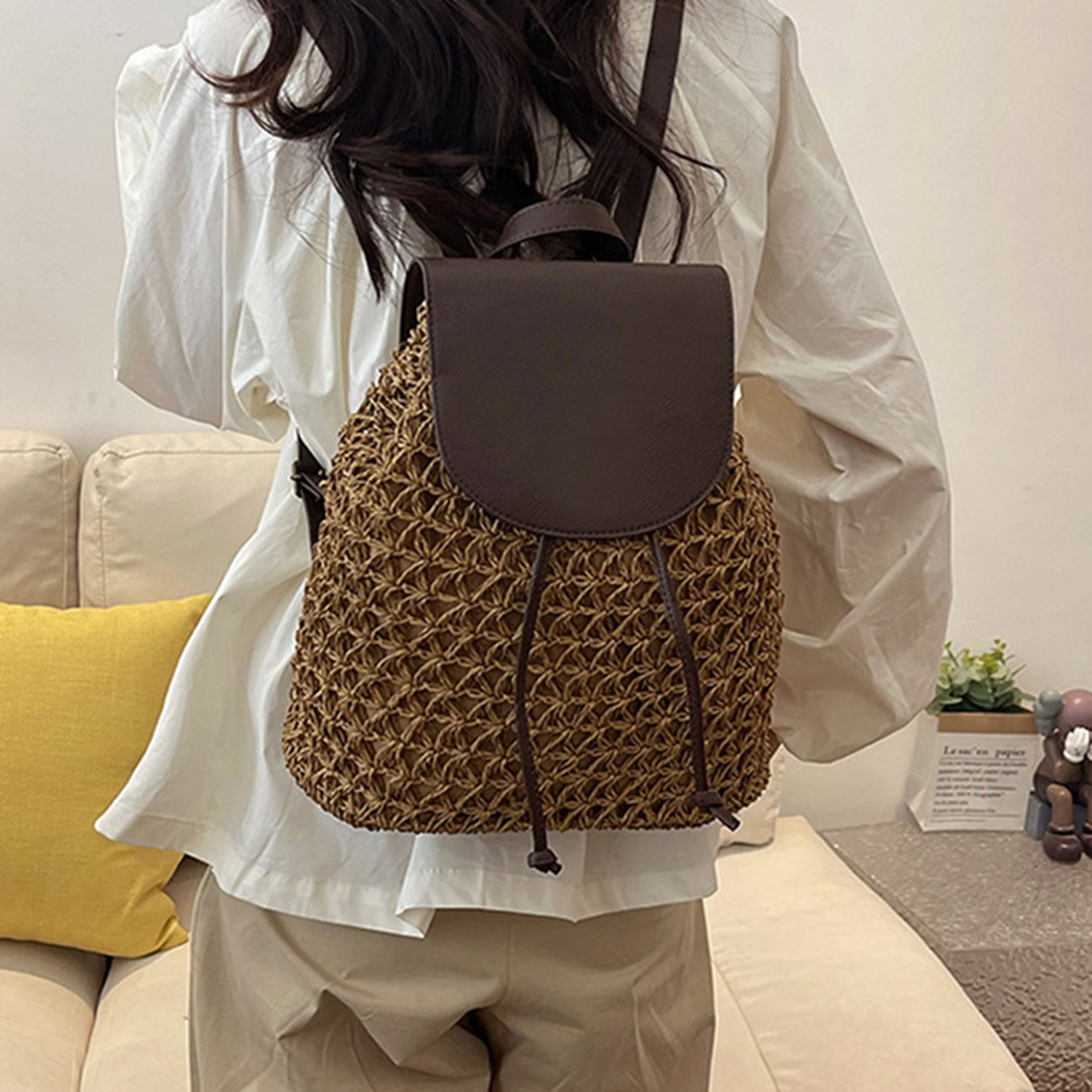 Boho Crochet Straw Backpack – view 5