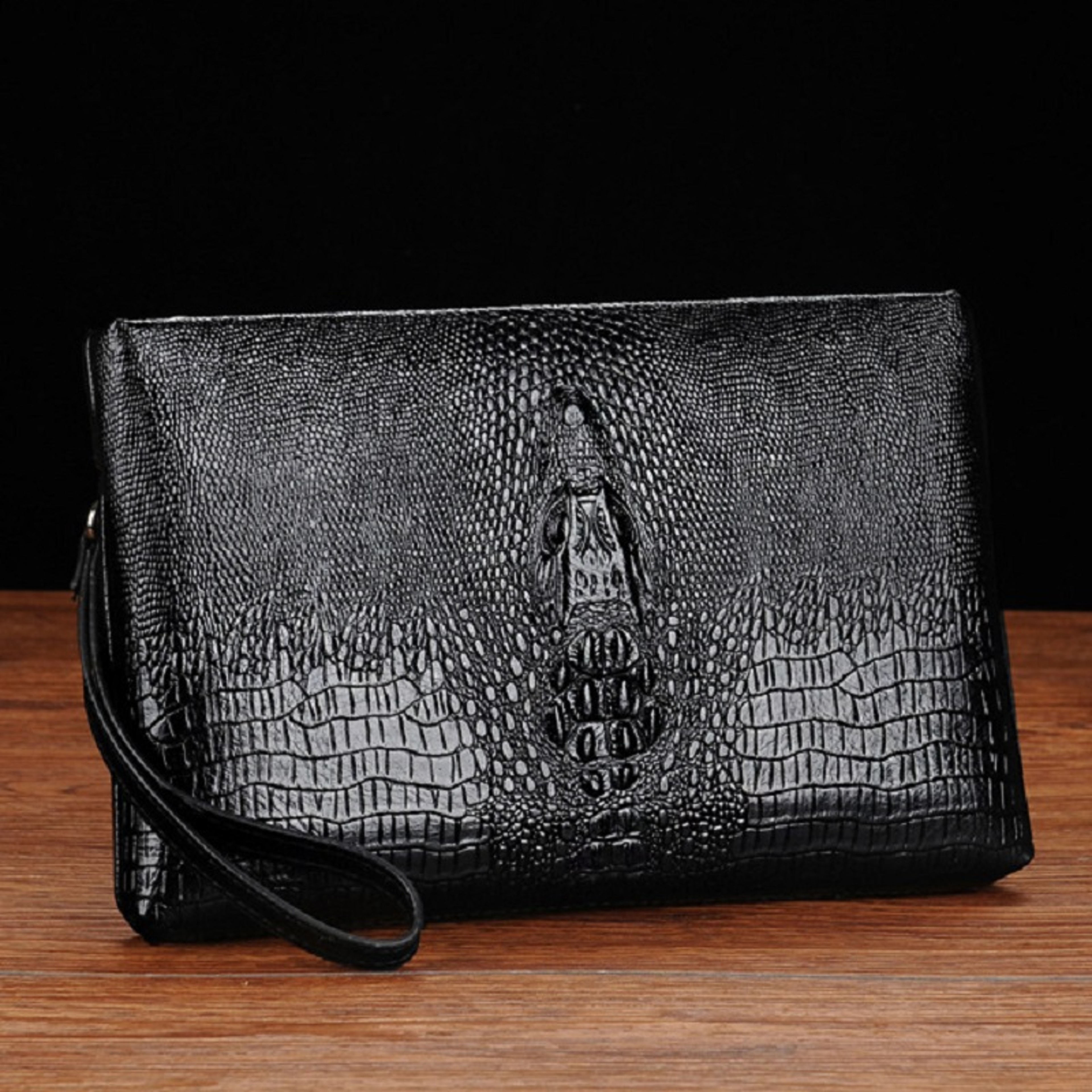 Men Leather Double Zipper Clutch Bag 1