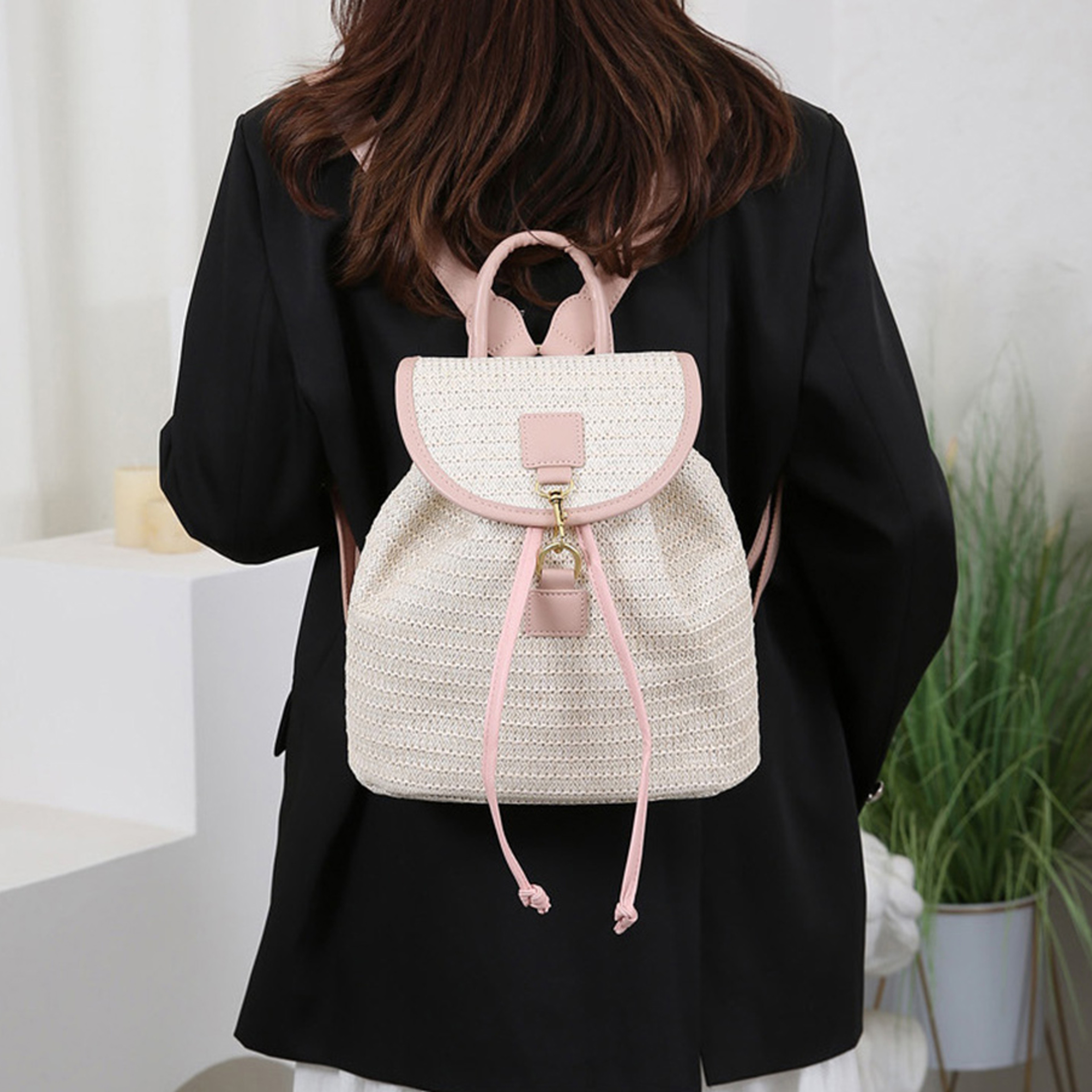Women Straw Backpack Boho Crochet Woven Summer Travel Beach Bag – view 3