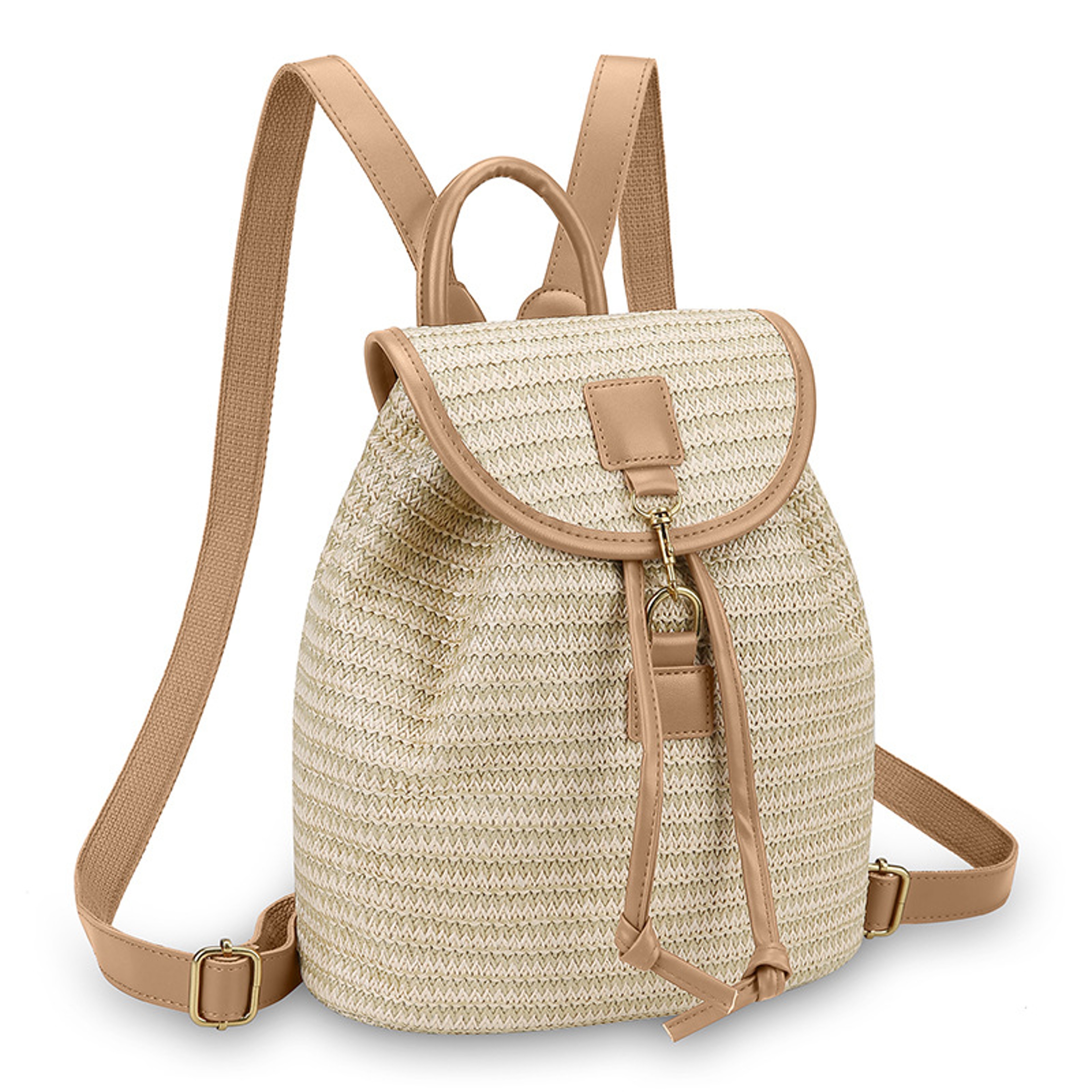 Women Straw Backpack Boho Crochet Woven Summer Travel Beach Bag – view 7