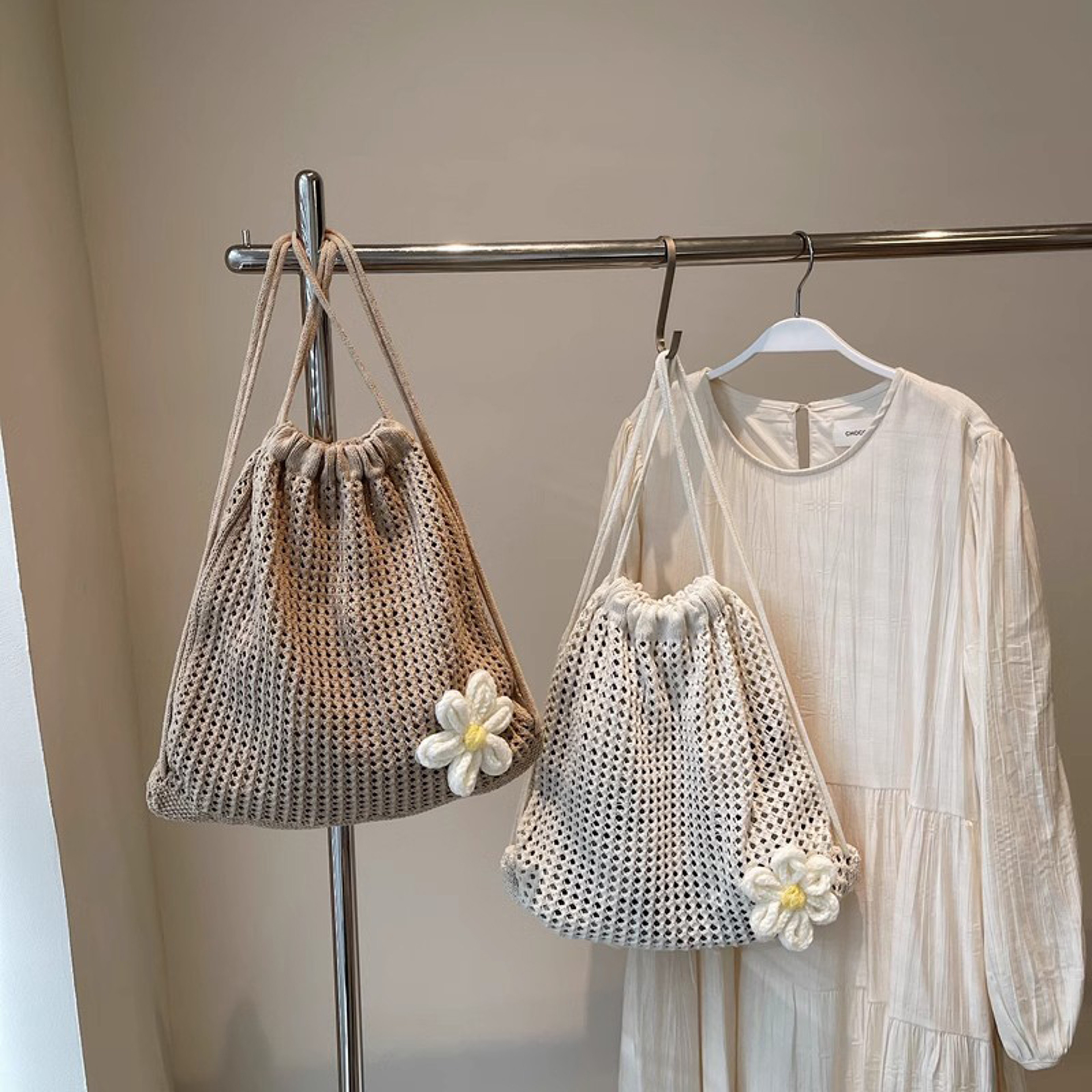 Boho Hollow Woven Flower Crochet Tote Bag and Knit Handbag for Summer Beach – view 4