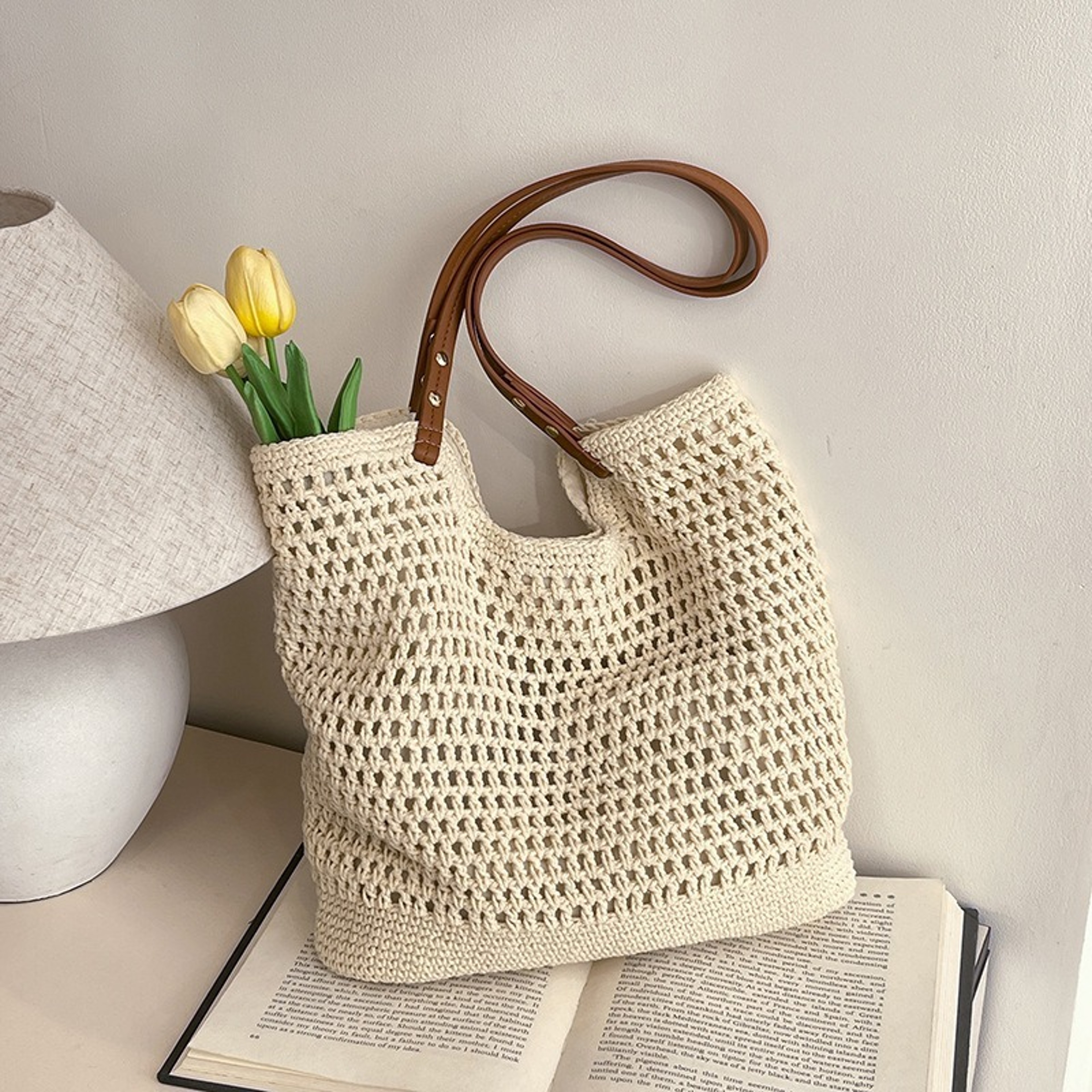 Extra Large Woven Tote Bag and Hollow Mesh Beach Bag – view 2