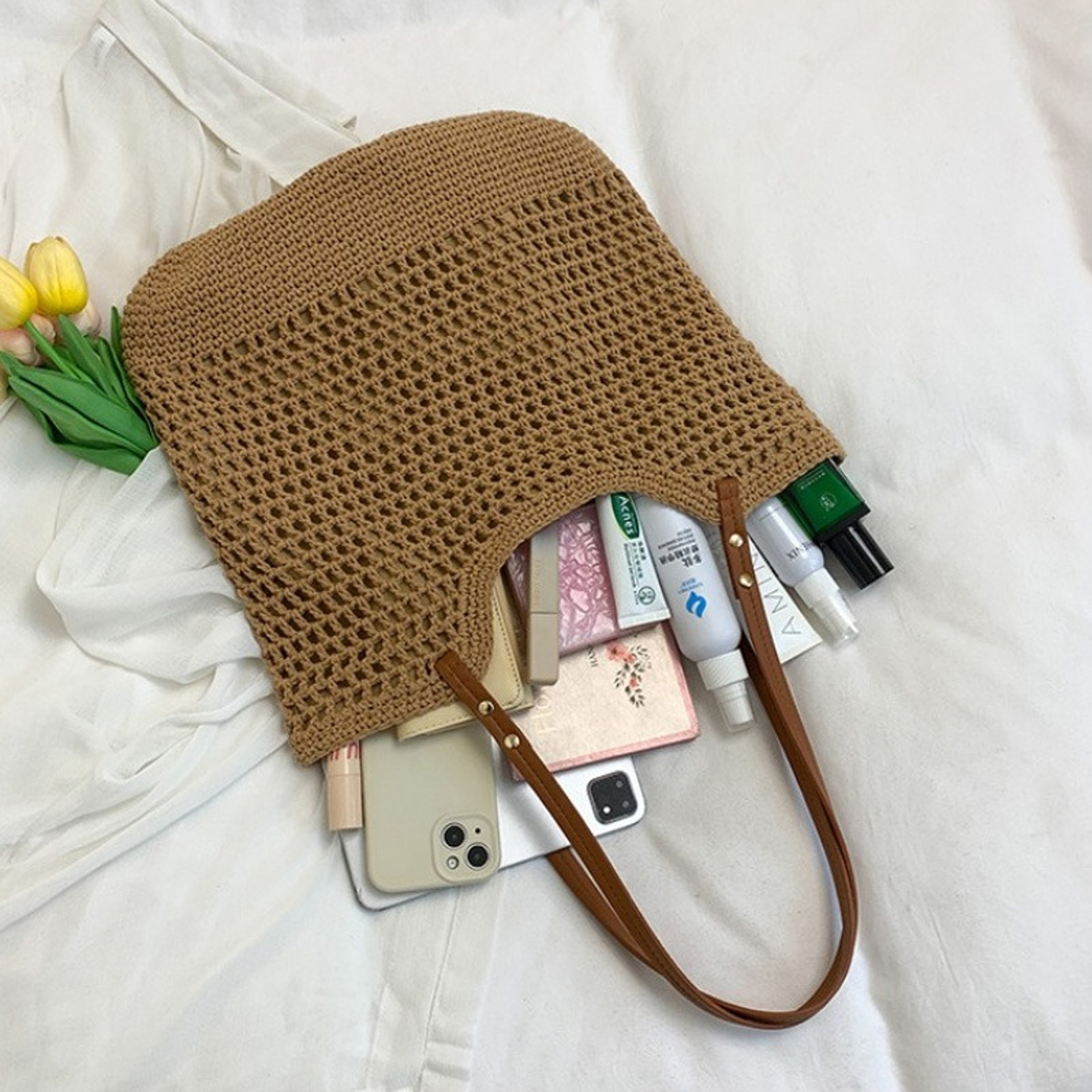 Extra Large Woven Tote Bag and Hollow Mesh Beach Bag – view 6