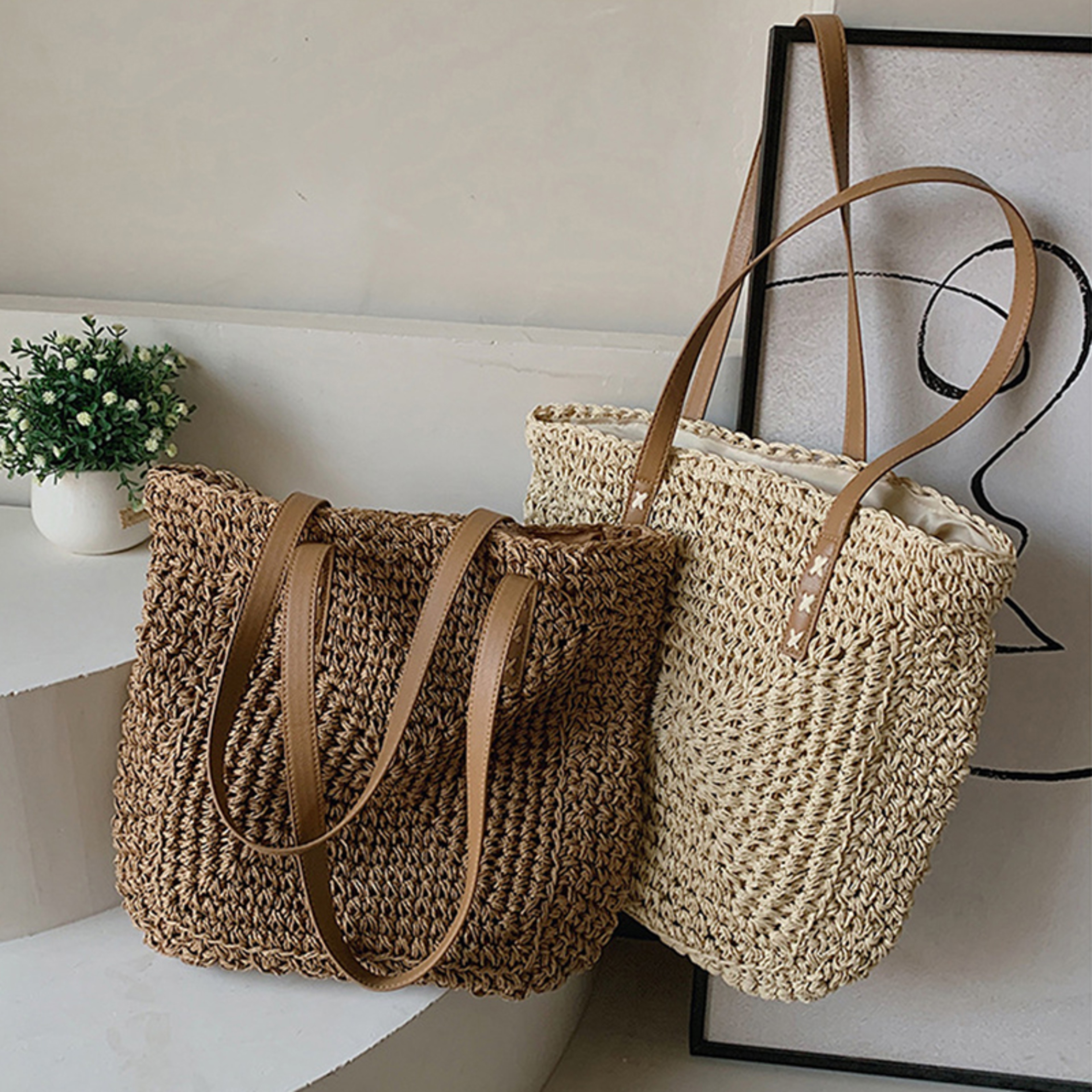 Handmade Woven Raffia Beach Tote & Large Capacity Summer Shoulder Bag – view 3