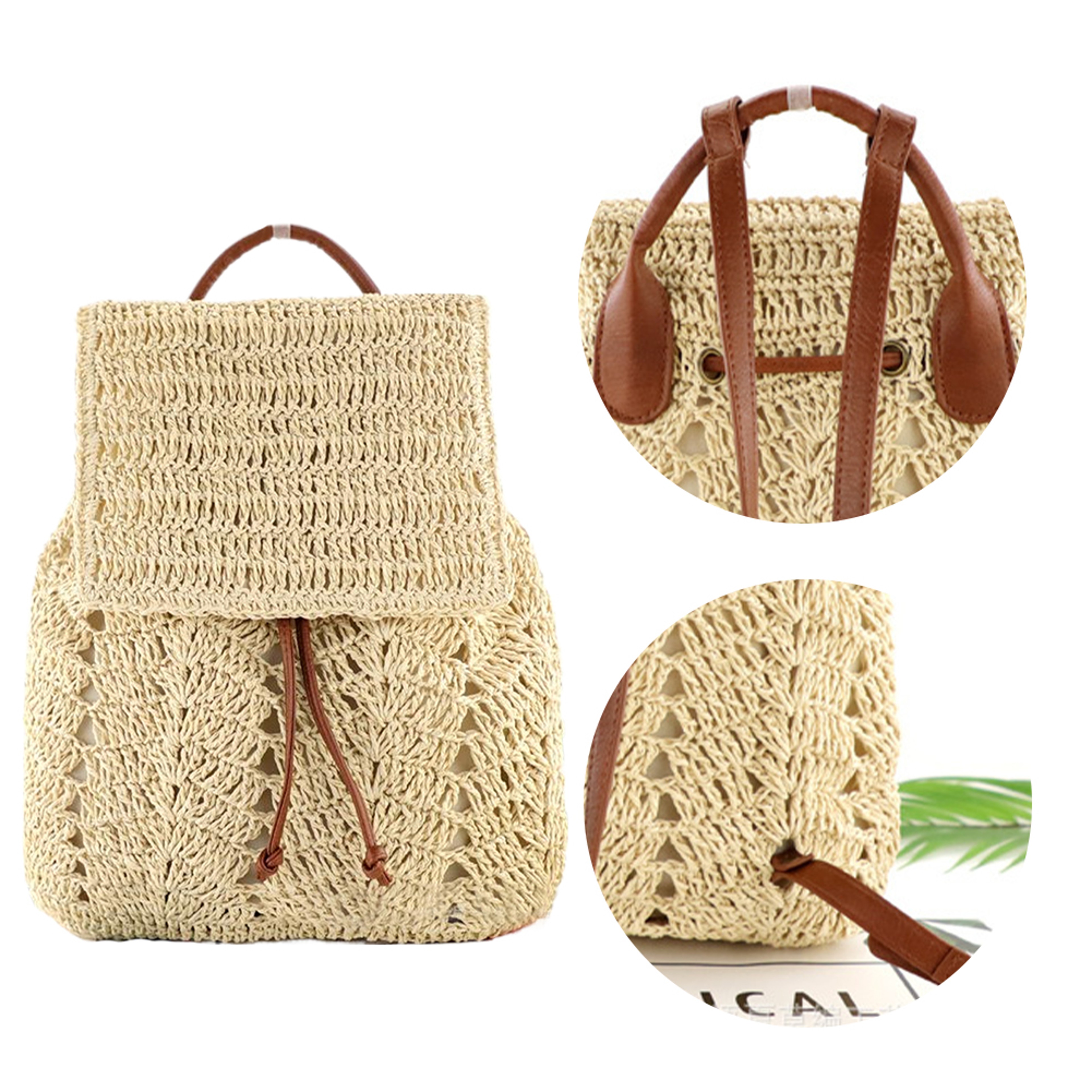 Boho Crochet Straw Beach Backpack – view 4